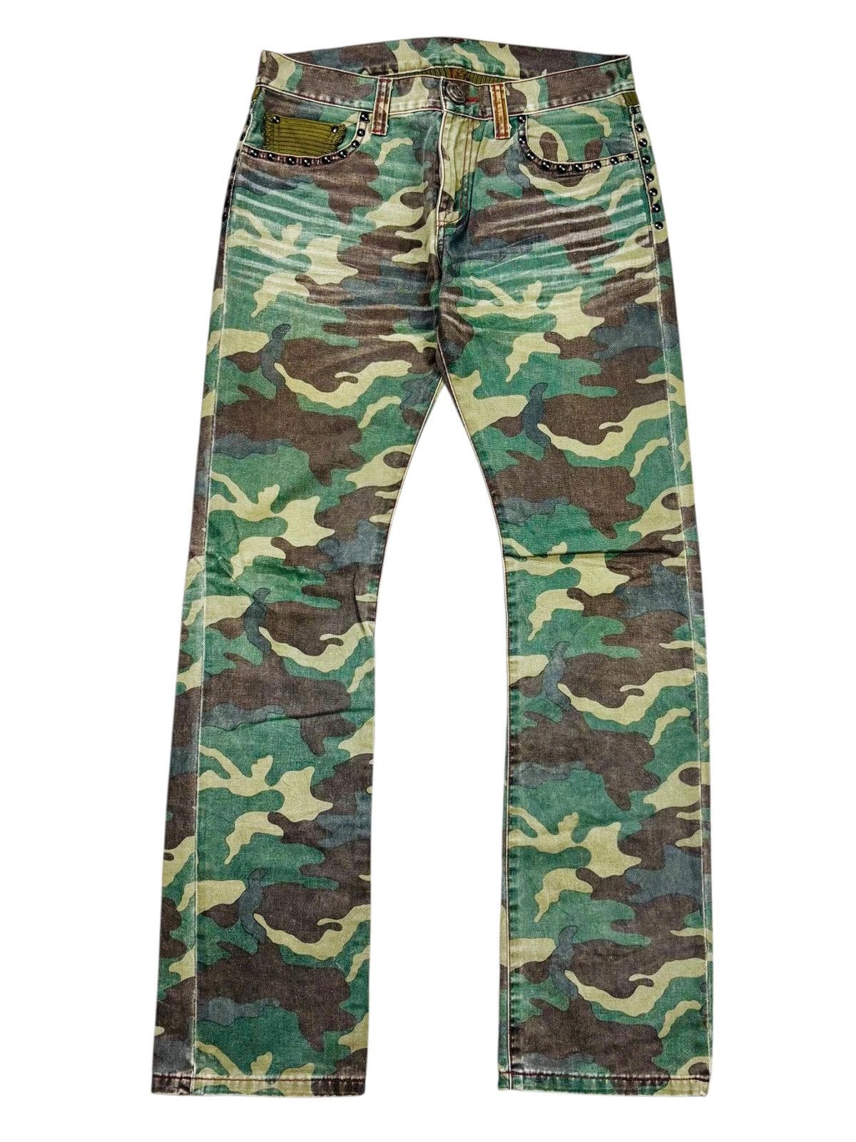 Japanese Brand Archive Led Rechwe - Studded Camo Flared Denim Size US 30 / EU 46 - 1 Thumbnail