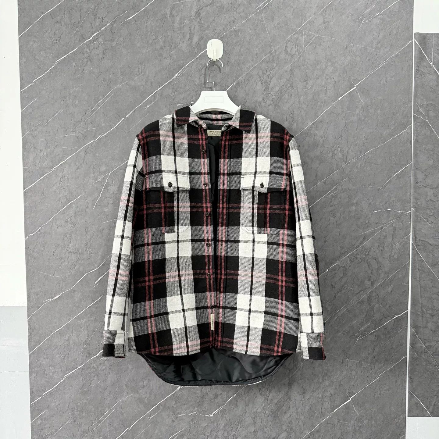 Burberry Black Red Plaid Coat M