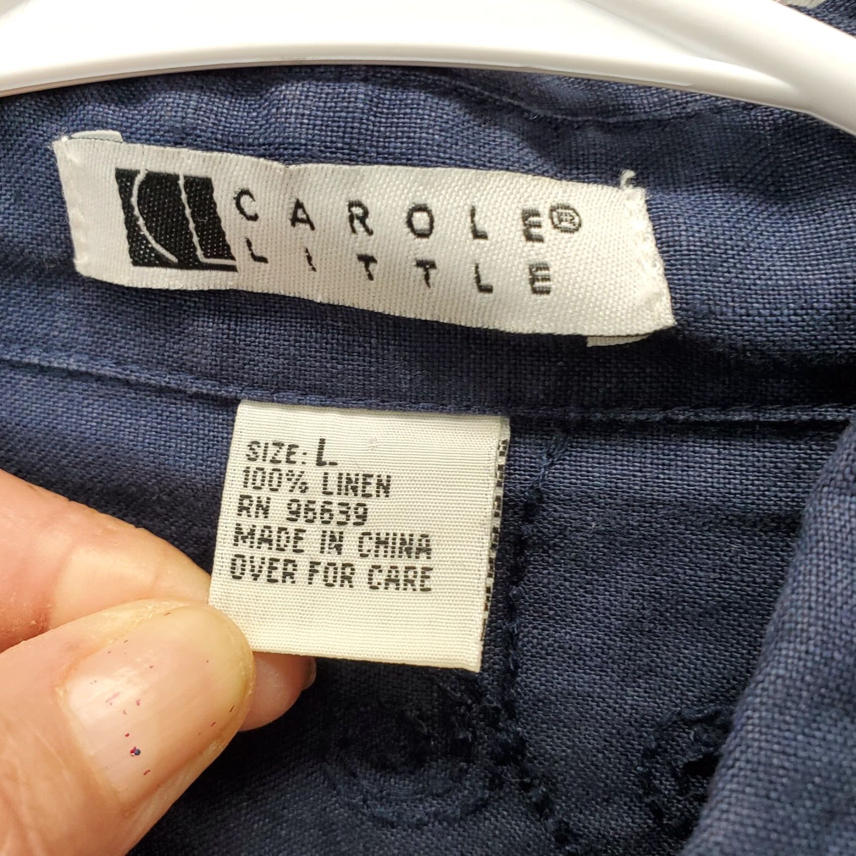 Vintage Carole Little Shirt Womens L Navy Linen Embroidered Collared Button Front Size L / US 10 / IT 46 - 5 Thumbnail