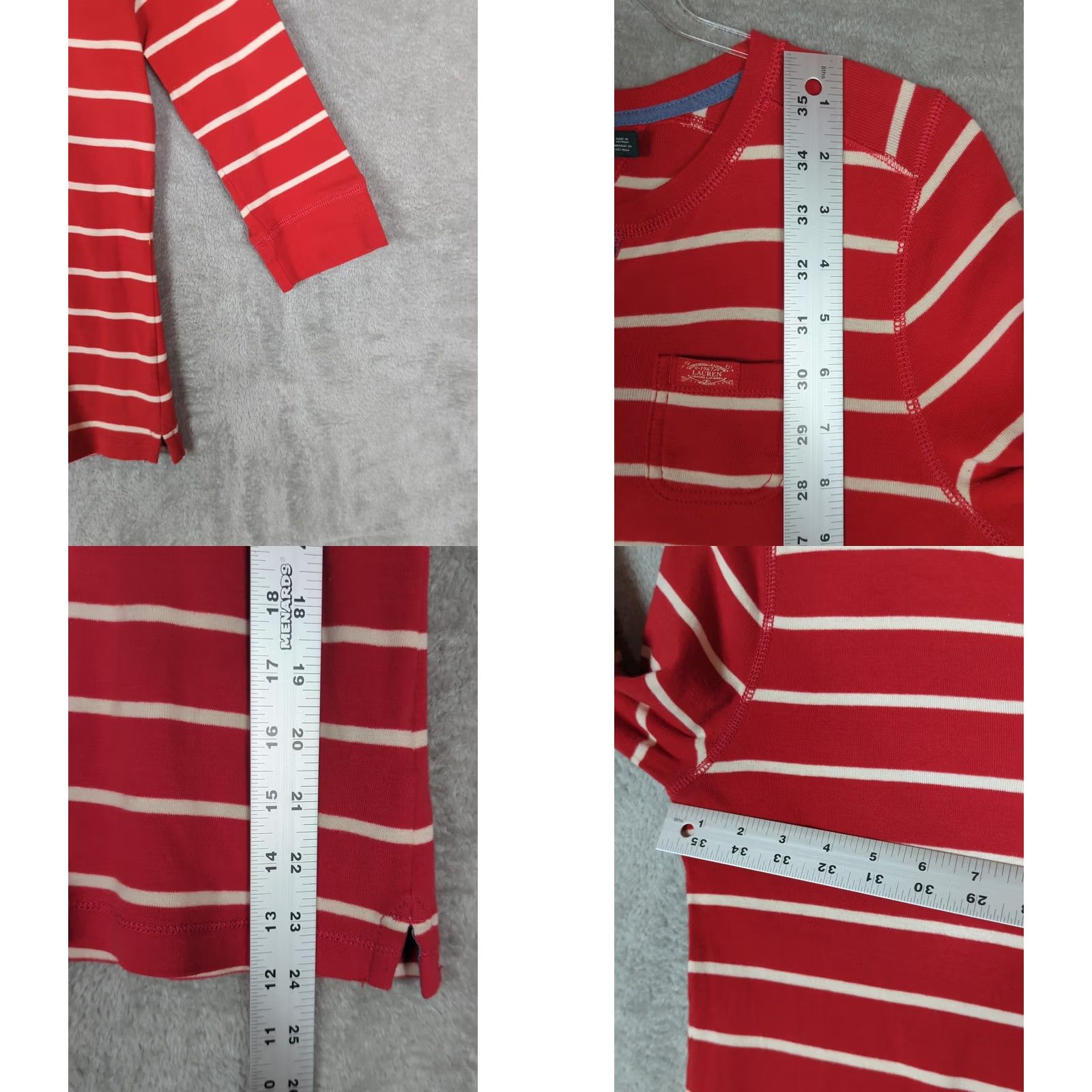 Ralph Lauren VINTAGE Lauren Ralph Lauren Top Women M Red Striped 3/4 Sleeve 100% Cotton Henley Shirt Size M / US 6-8 / IT 42-44 - 8 Thumbnail