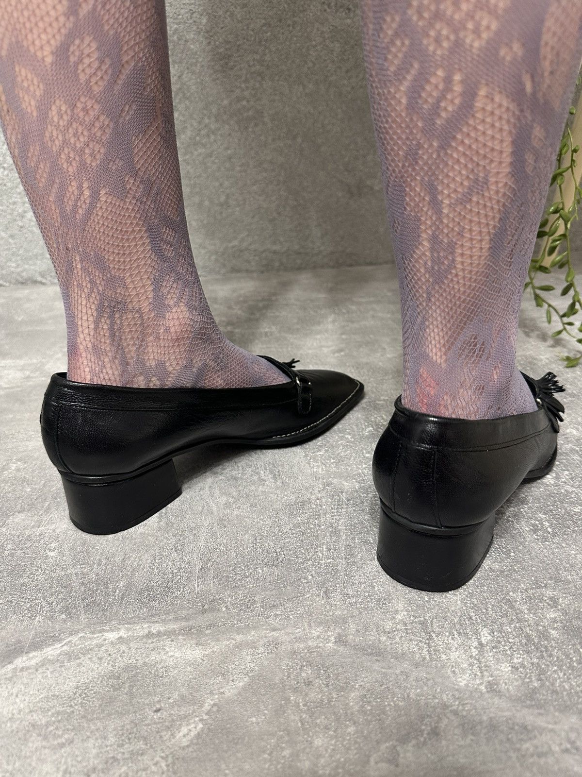 Other Vintage Black Leather Loafers with Tassels – Square Toe Size US 10 / IT 40 - 9 Thumbnail