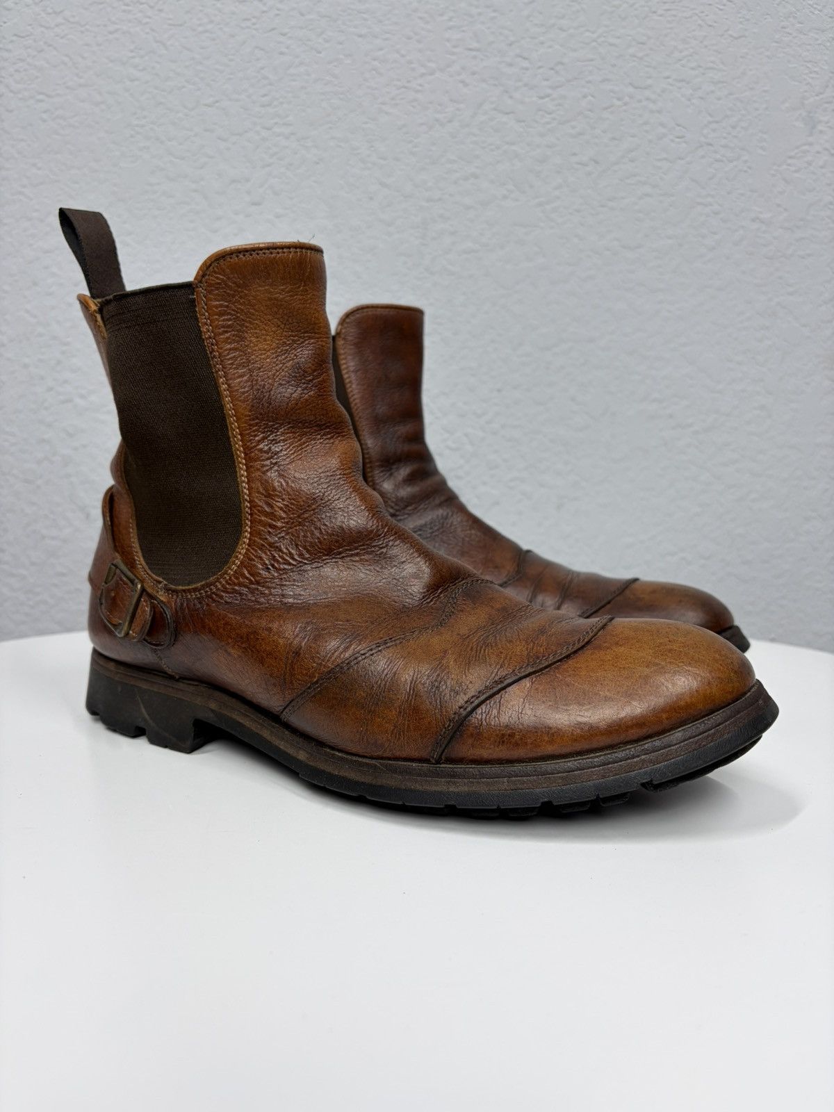 Hedi Slimane Vintage Y2K Guidi CCP Style Distressed Leather Biker Boots Size US 10 / EU 43 - 4 Thumbnail