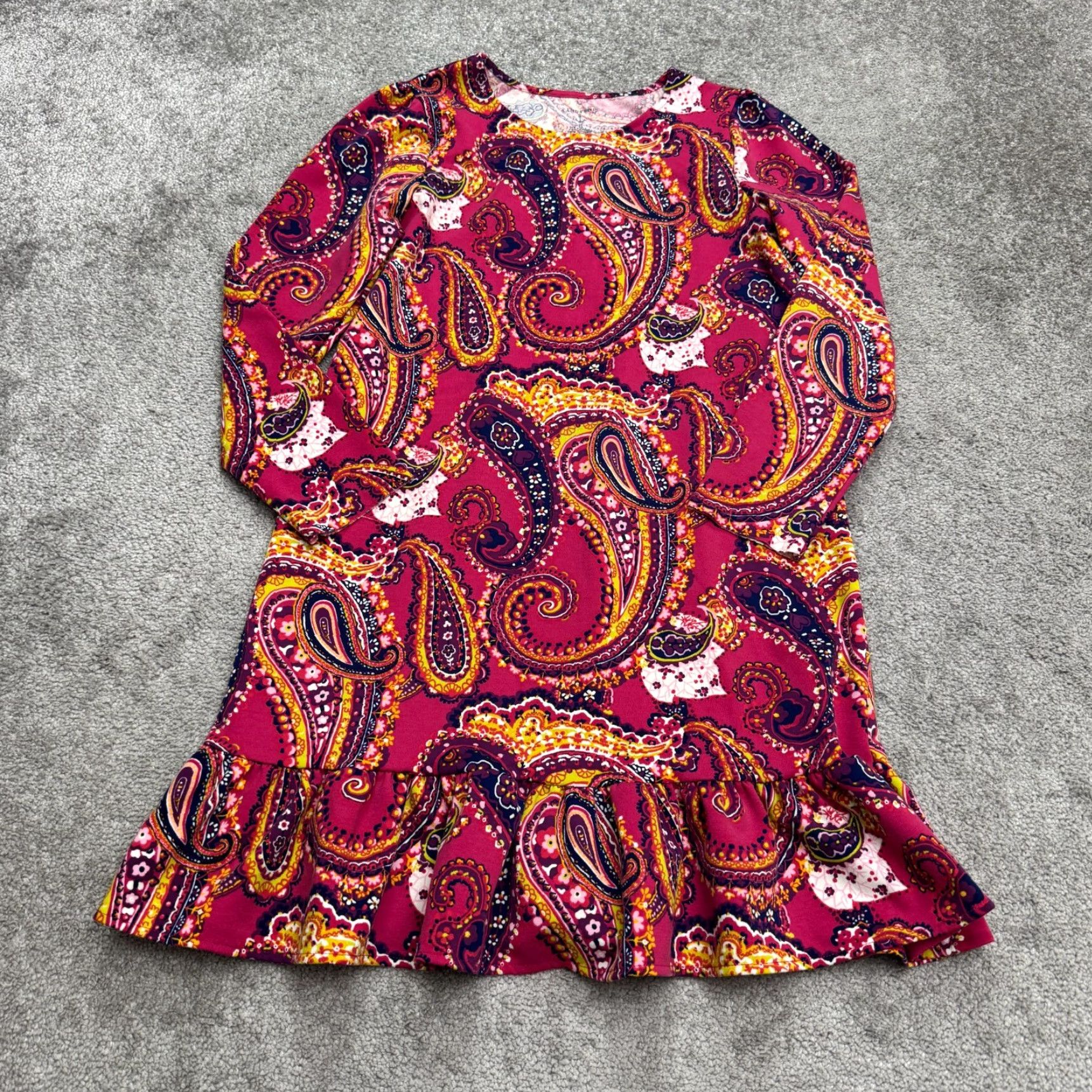 Lands' End Lands' End Paisley Ruffle Hem Shift Dress Womens XL Pink Long Sleeve Boho Casual Size XL / US 12-14 / IT 48-50 - 2 Thumbnail