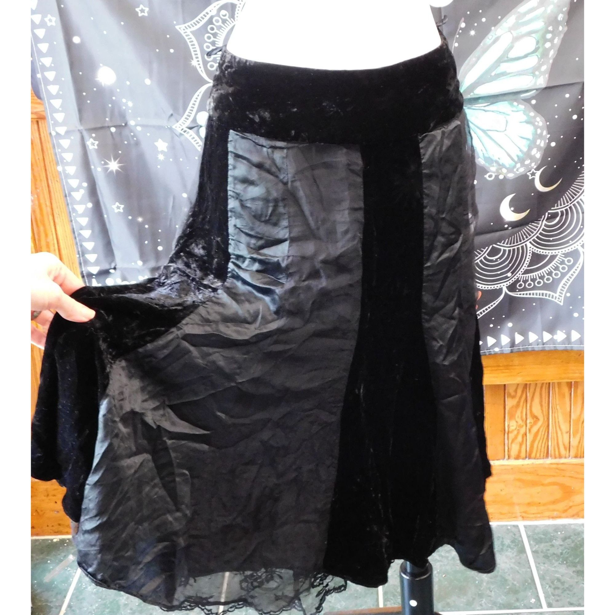 Other Vintage WD NY Gothic Black Silk And Velvet Striped Skirt Size 36" / US 14 / IT 50 - 2 Thumbnail