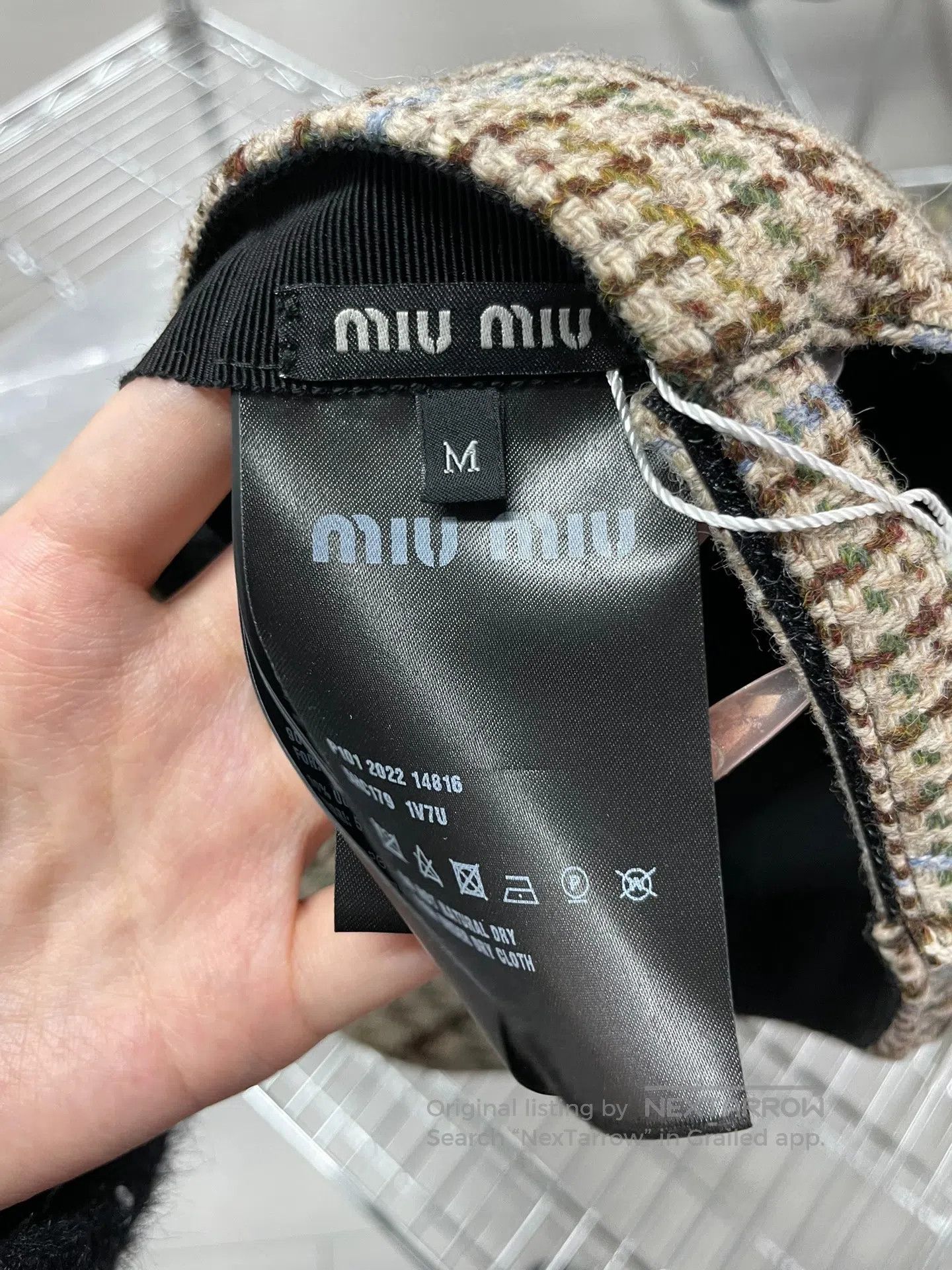 Miu Miu Miu Miu Brown and beige wool baseball cap with gingham che Size ONE SIZE - 5 Thumbnail