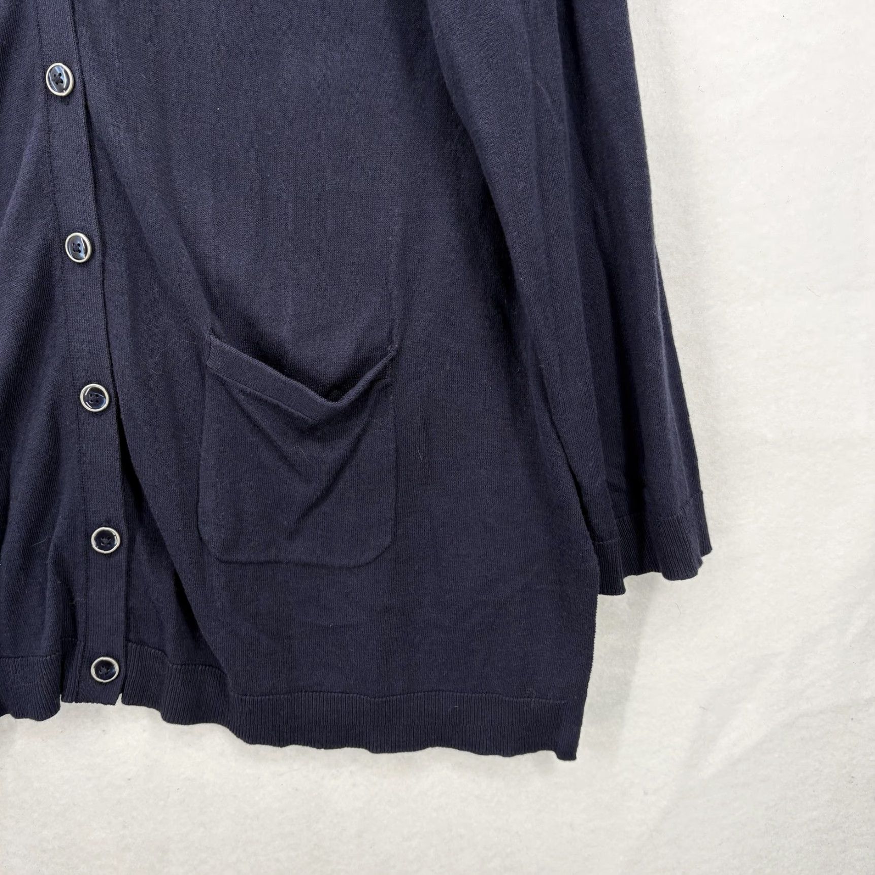 Talbots Talbots Cardigan Sweater Womens 1X Navy Blue Longline Button Front Pockets Rayon Size XL / US 12-14 / IT 48-50 - 3 Thumbnail