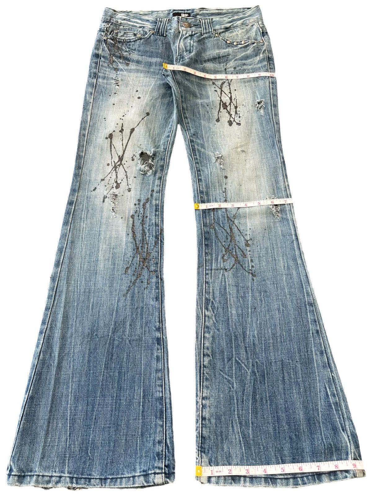 If Six Was Nine Vintage Japanese Brand Punk Splattered Distress Flare Jeans Size US 31 - 12 Thumbnail