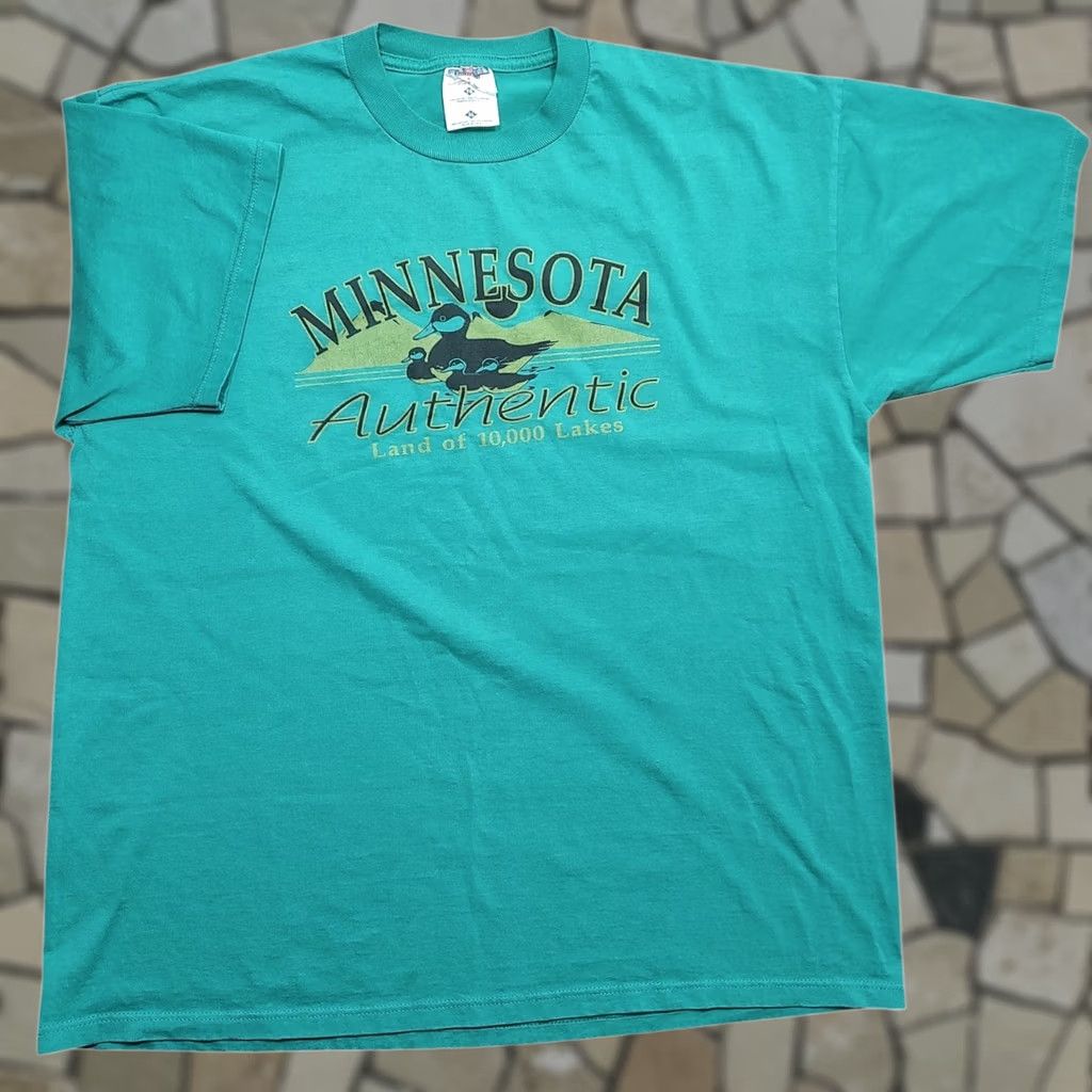 Jerzees VINTAGE Minnesota Tee Mens XL Teal Green Nature Animal Loon Ducks Logo USA 50/50 Jerzees Tee Size US XL / EU 56 / 4 - 1 Thumbnail