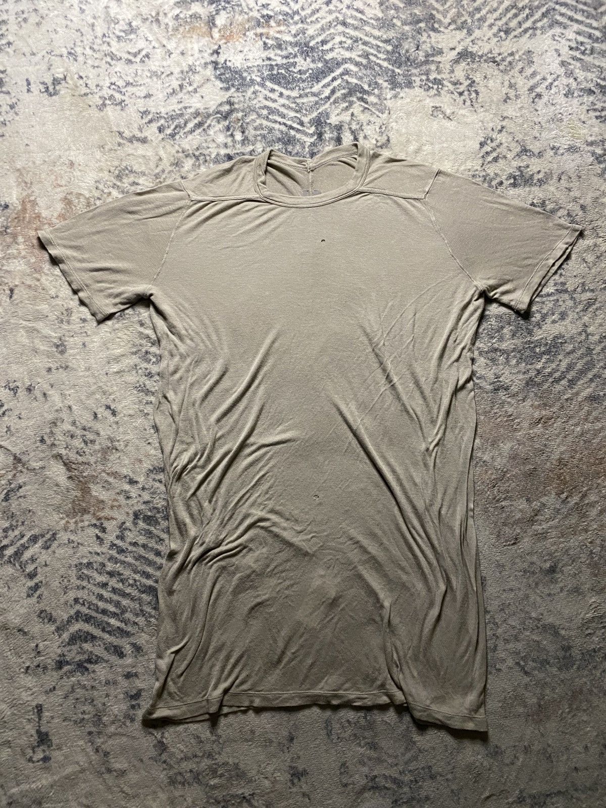 Pre-owned Rick Owens Ss15 Mainline Longline Pearl Tee In Sand