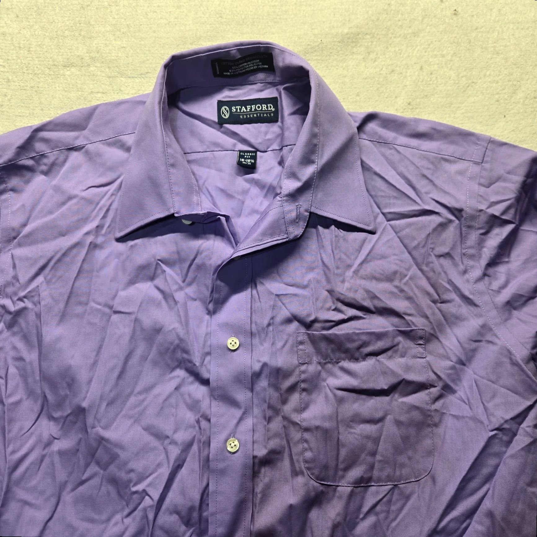 Stafford Stafford Shirt Solid Light Purple Long Sleeve Button Up Classic Fit Mens 16.5 Purple Cotton Blend Dress Shirt Collar Spread 16.5 Mens Size US XL / EU 56 / 4 - 2 Thumbnail