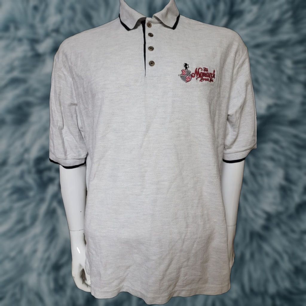 Vintage The Monarch Press Inc Polo Shirt - Polo, Cotton Blend, Gray, XL, Short Sleeve, Buttonless Pullover, Logo, Regular Fit, Men Size US XL / EU 56 / 4 - 1 Thumbnail