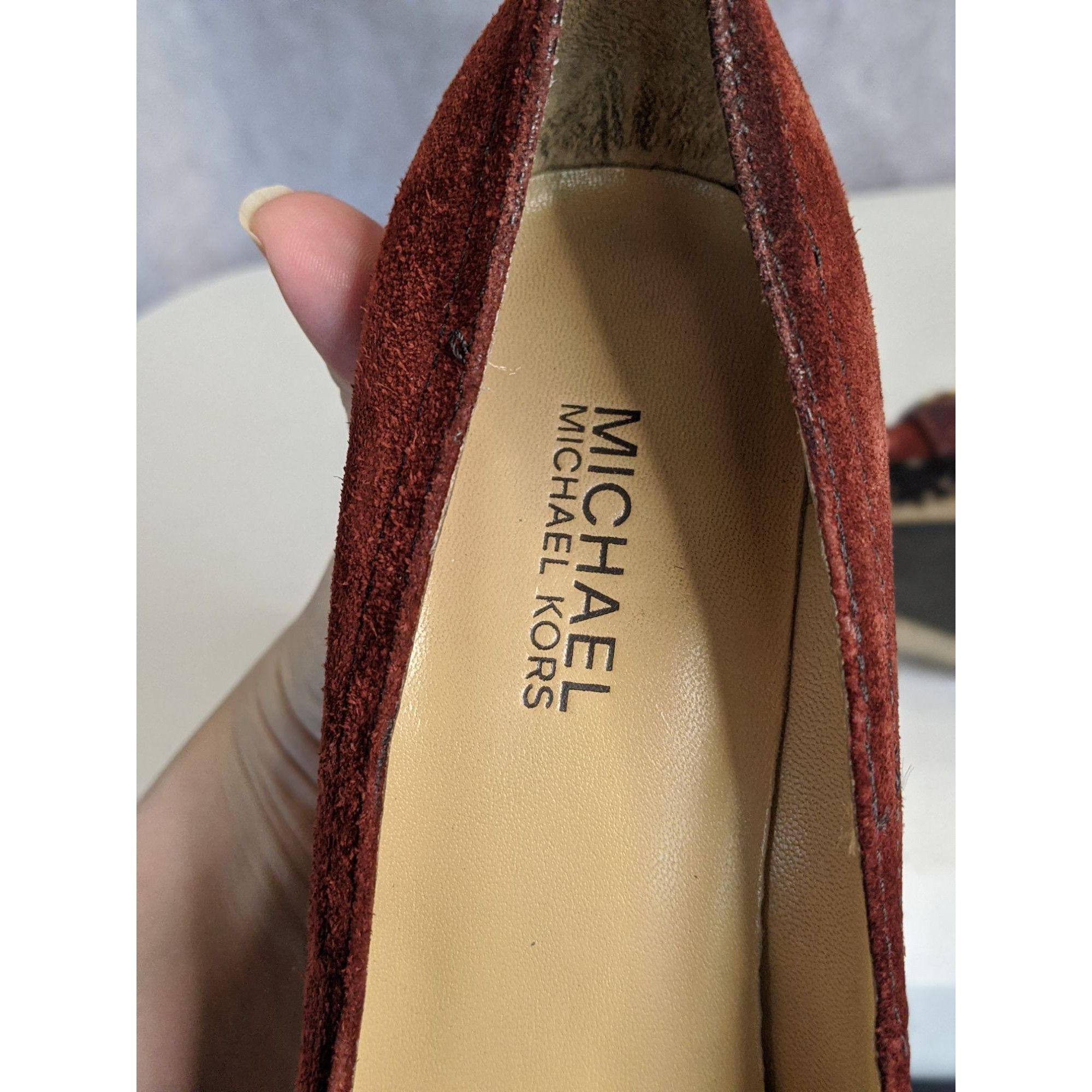 Michael Kors Michael Michael Kors Burnt Sienna Suede Heels With Gold Deta Size US 6.5 / IT 36.5 - 8 Thumbnail