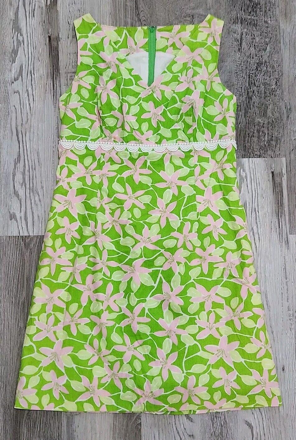 Designer Vintage Lily Pulitzer Dress Size 0 / 2 Green Pink Floral V Size XS / US 0-2 / IT 36-38 - 1 Thumbnail