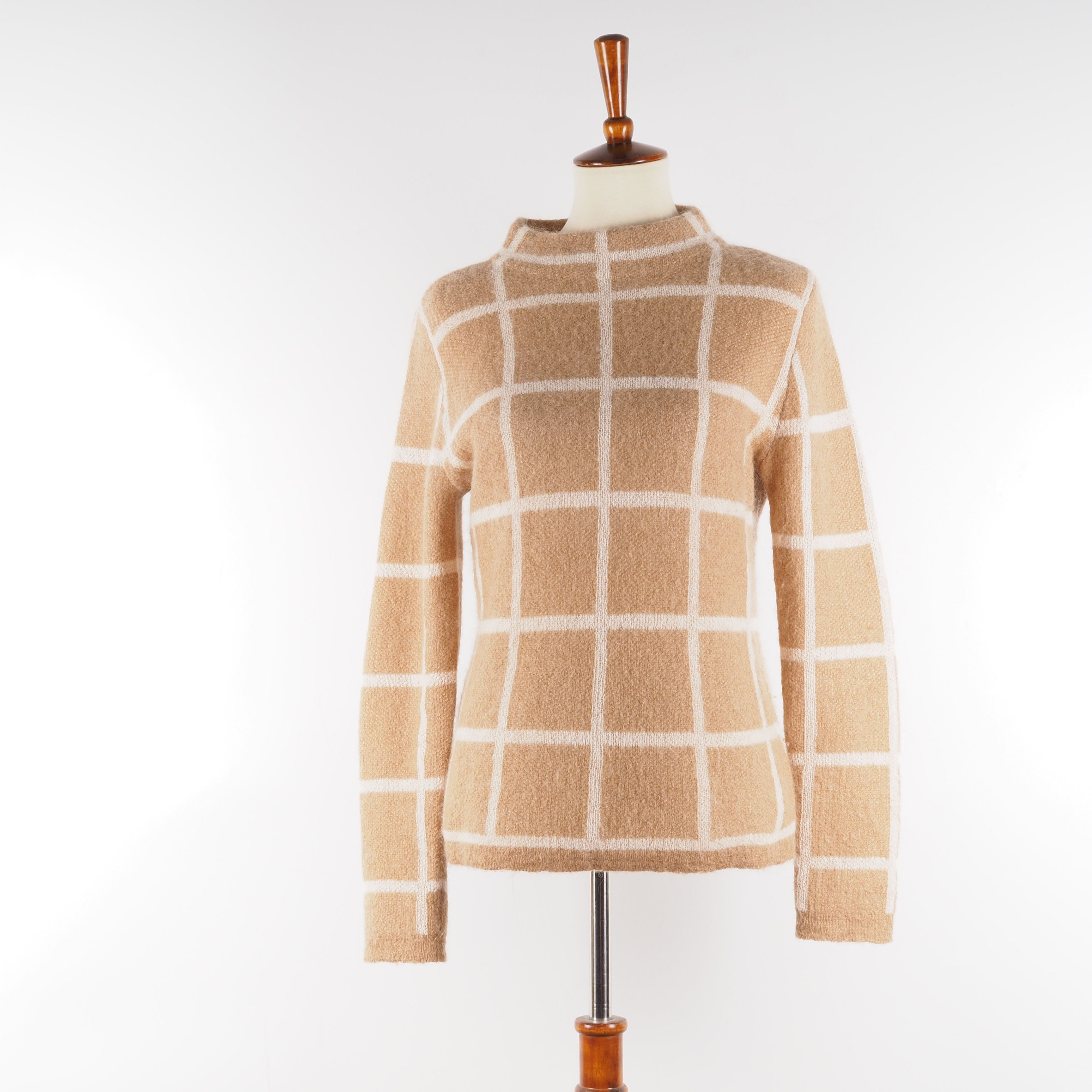 Purdey Purdey Women's Beige Plaid Mohair Knit Sweater Jumper Size S / US 4 / IT 40 - 4 Thumbnail