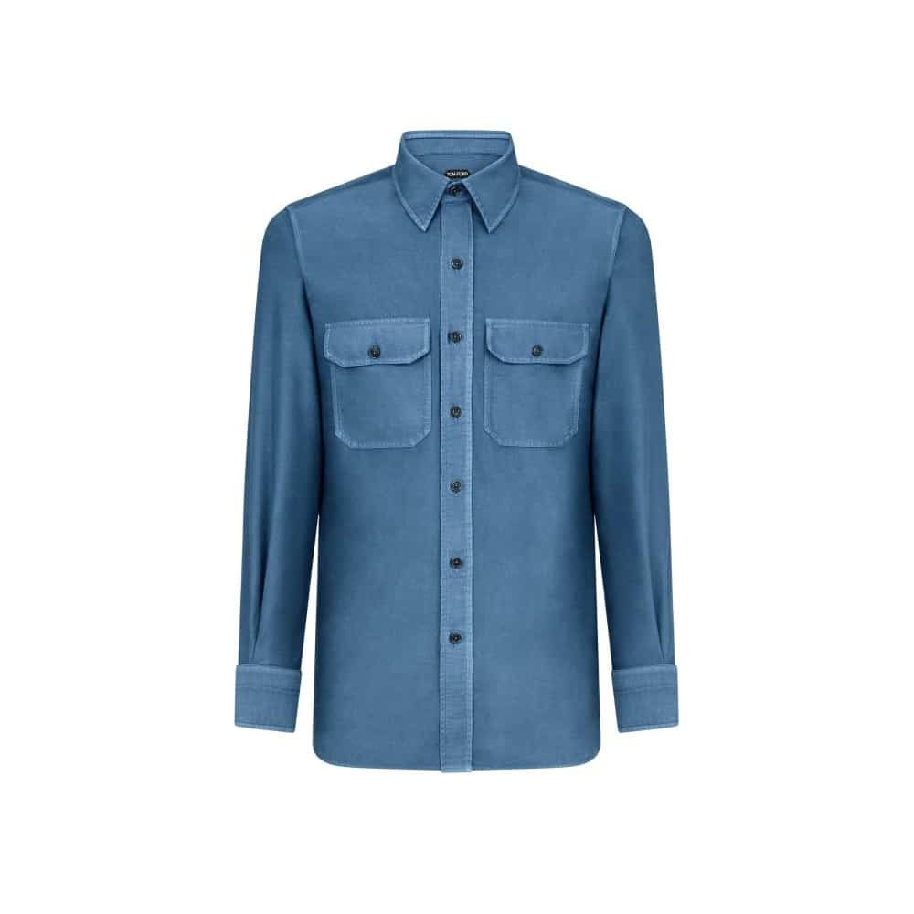 Tom Ford o1loc1c0126 HME001 Light Moleskin Military Fit Shirt in Blue Size US XL / EU 56 / 4 - 1 Thumbnail