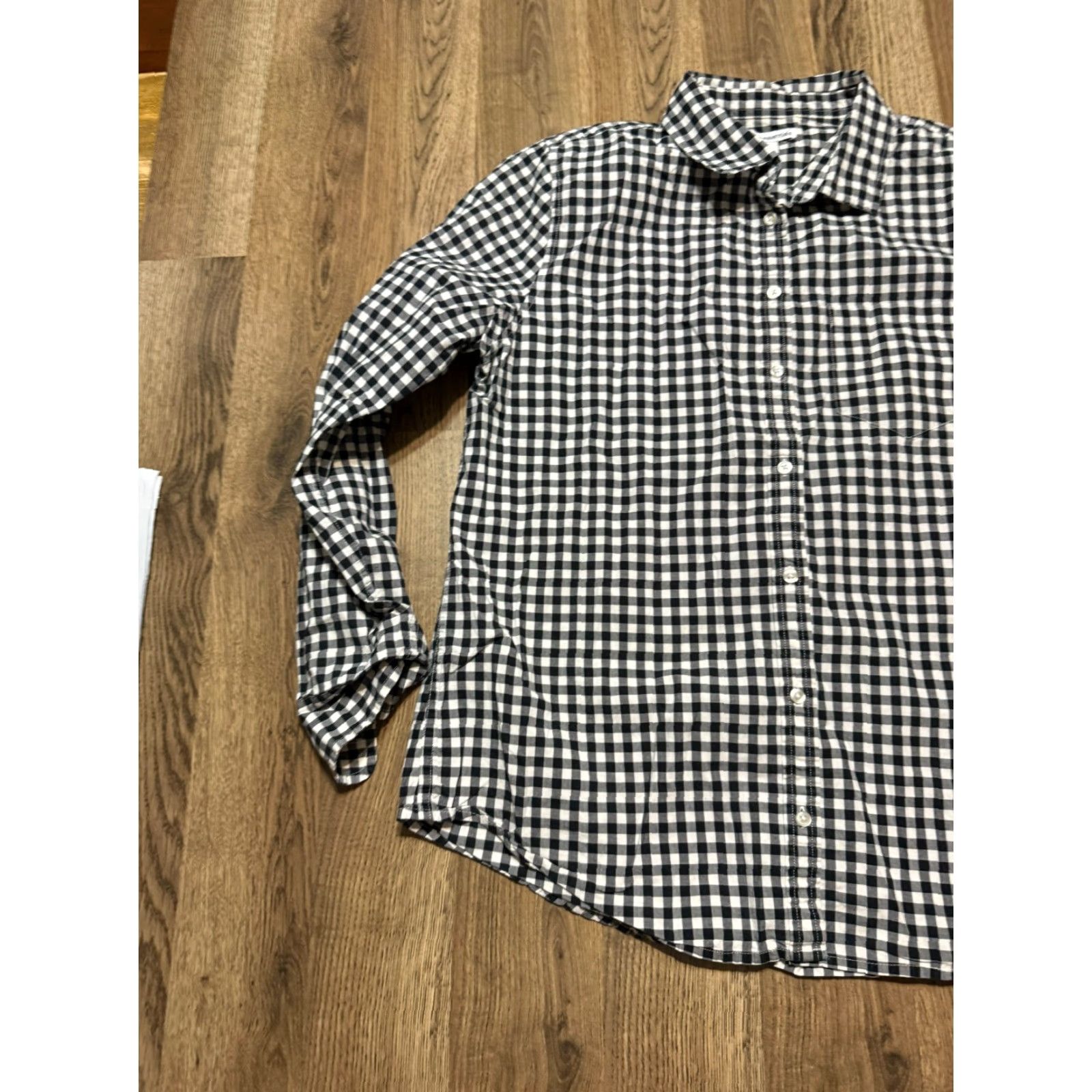 Essentials Amazon Essentials Shirt Women's L Black White Check Button-Up Long Sleeve Size L / US 10 / IT 46 - 3 Thumbnail