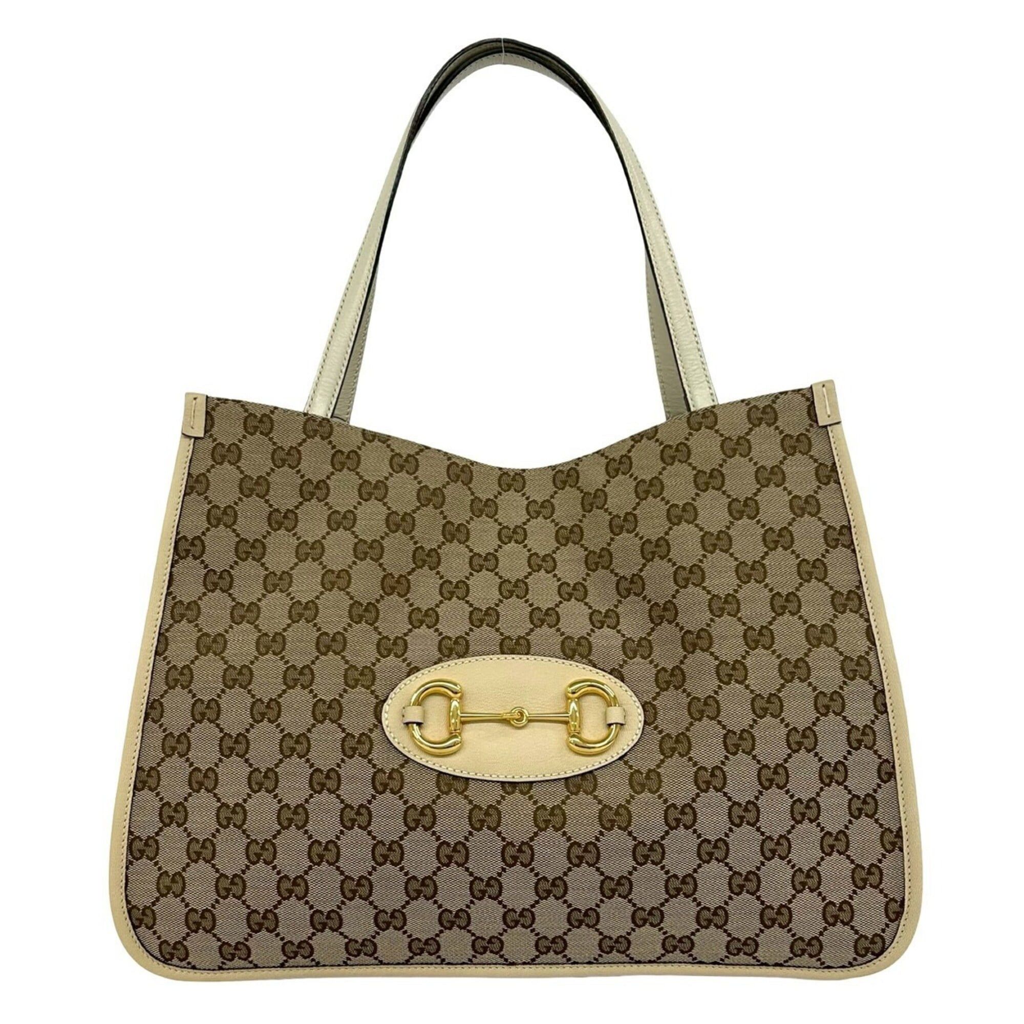 Gucci GUCCI GG Logo Horsebit Hardware Canvas Leather Genuine Tote Bag Semi Shoulder Beige 05060 Size ONE SIZE - 1 Thumbnail