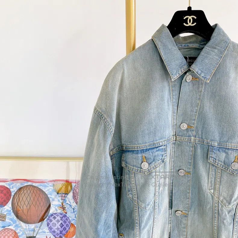 Balenciaga Balenciaga Blue Letter Logo Patterned Denim Jacket Size US XS / EU 42 / 0 - 3 Thumbnail