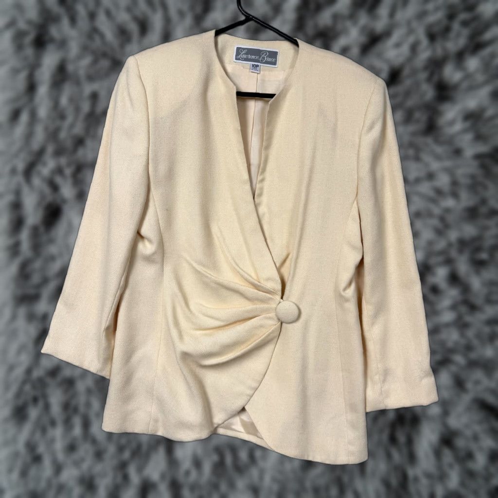 Vintage VINTAGE Laurence Bruce Blazer Jacket Womens 10P Yellow Ruched Pastel 80s 90s Business Formal Size L / US 10 / IT 46 - 1 Thumbnail