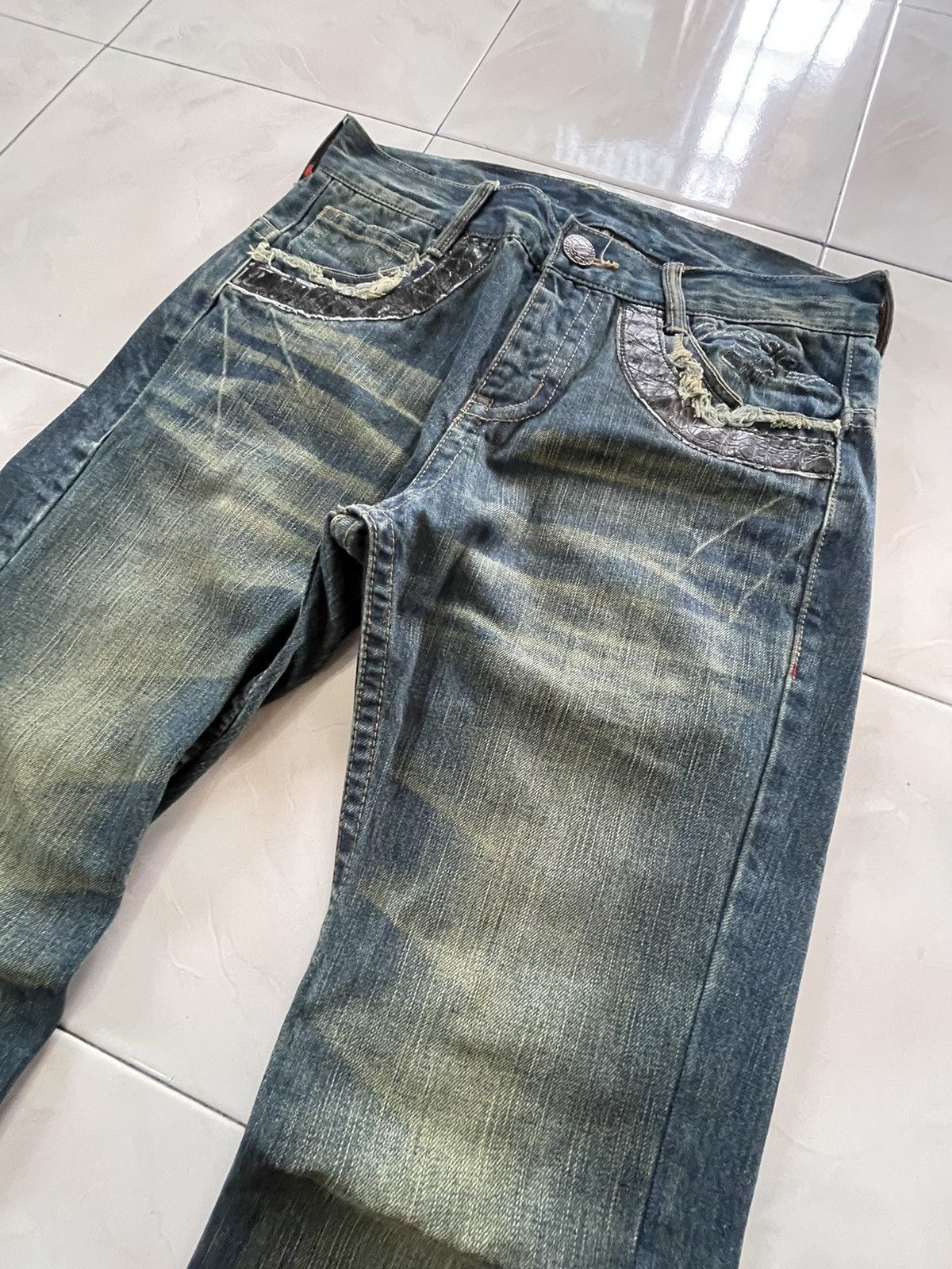 Japanese Brand × Tornado Mart Classical Elf Studded Leather Crafted Muddy Wash Denim Jeans Size US 30 / EU 46 - 12 Thumbnail