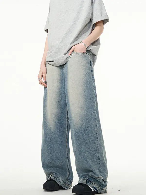 Japanese Brand moto Men's American retro washed loose straight jeans Size US 32 / EU 48 - 3 Thumbnail