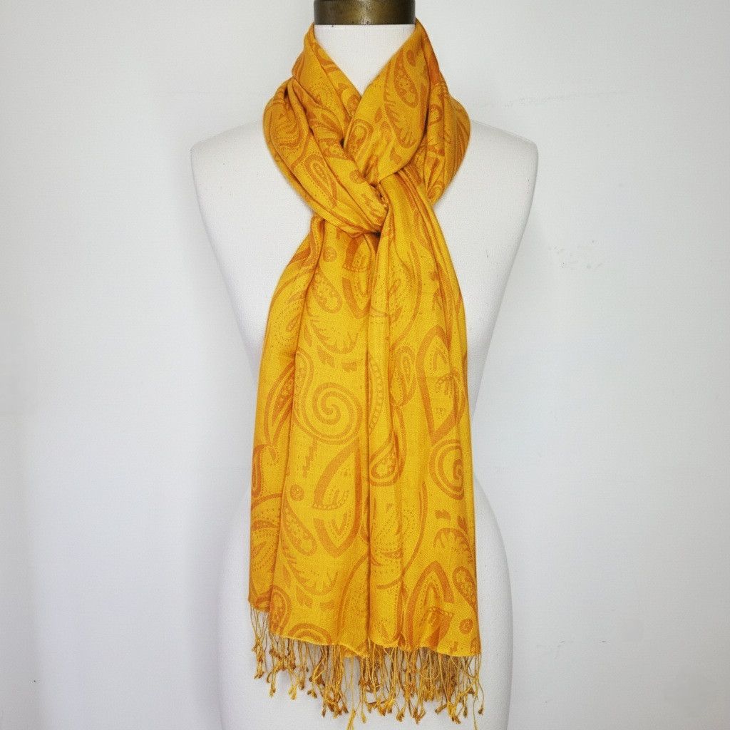 Other 100% Silk 84x27" Scarf Wrap Nepal Abstract Paisley Fringe Size ONE SIZE - 1 Thumbnail