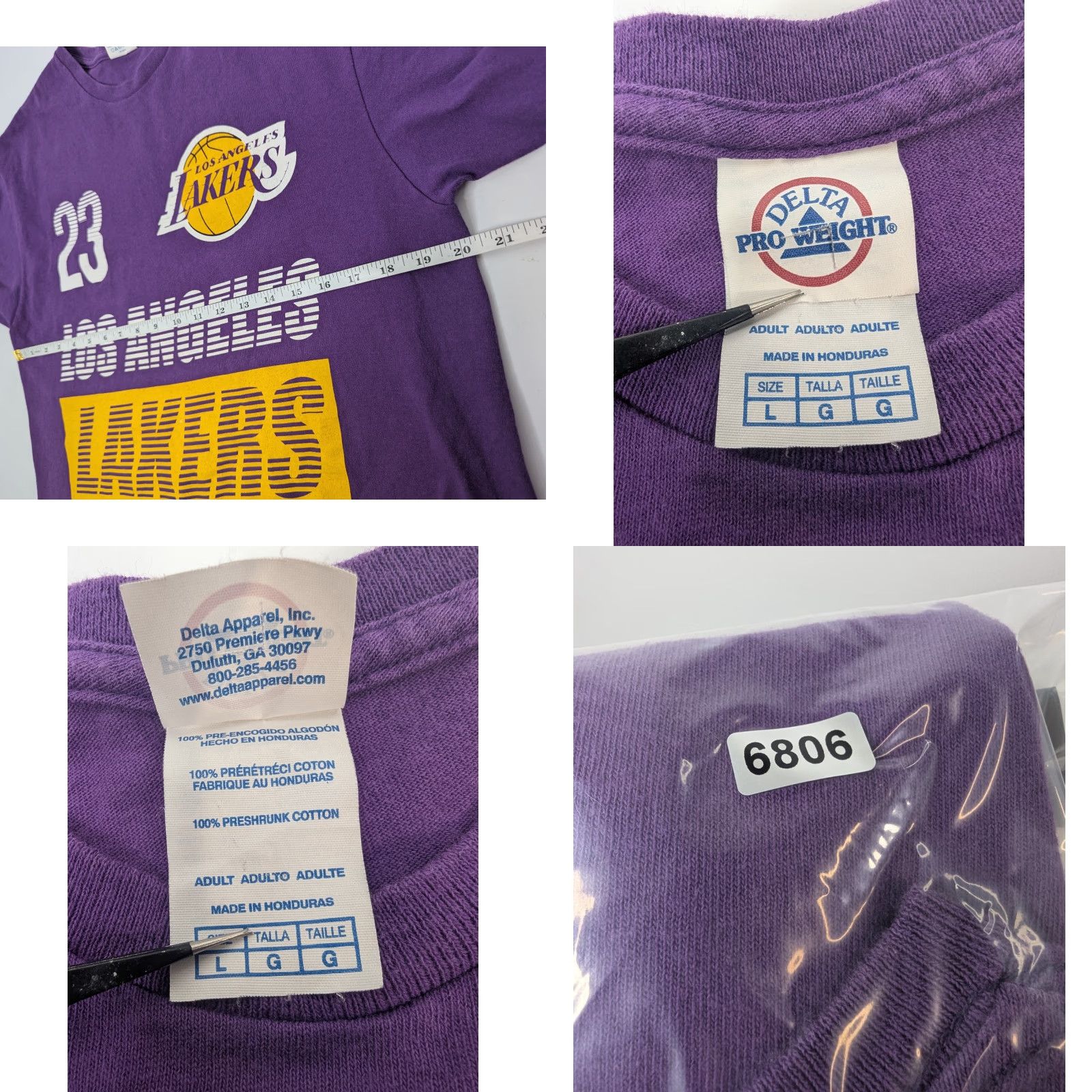 Delta Lakers LeBron James #23 Purple Short Sleeve T-shirt Men's Large Shirt Size US XL / EU 56 / 4 - 8 Thumbnail