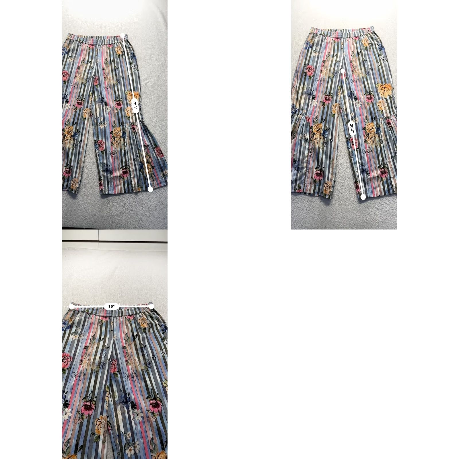 IOLANI Tolani Collection Striped Floral Wide-Leg Pants Womens S Blue Cotton Viscose Small SP 267B Size 28" / US 6 / IT 42 - 8 Thumbnail