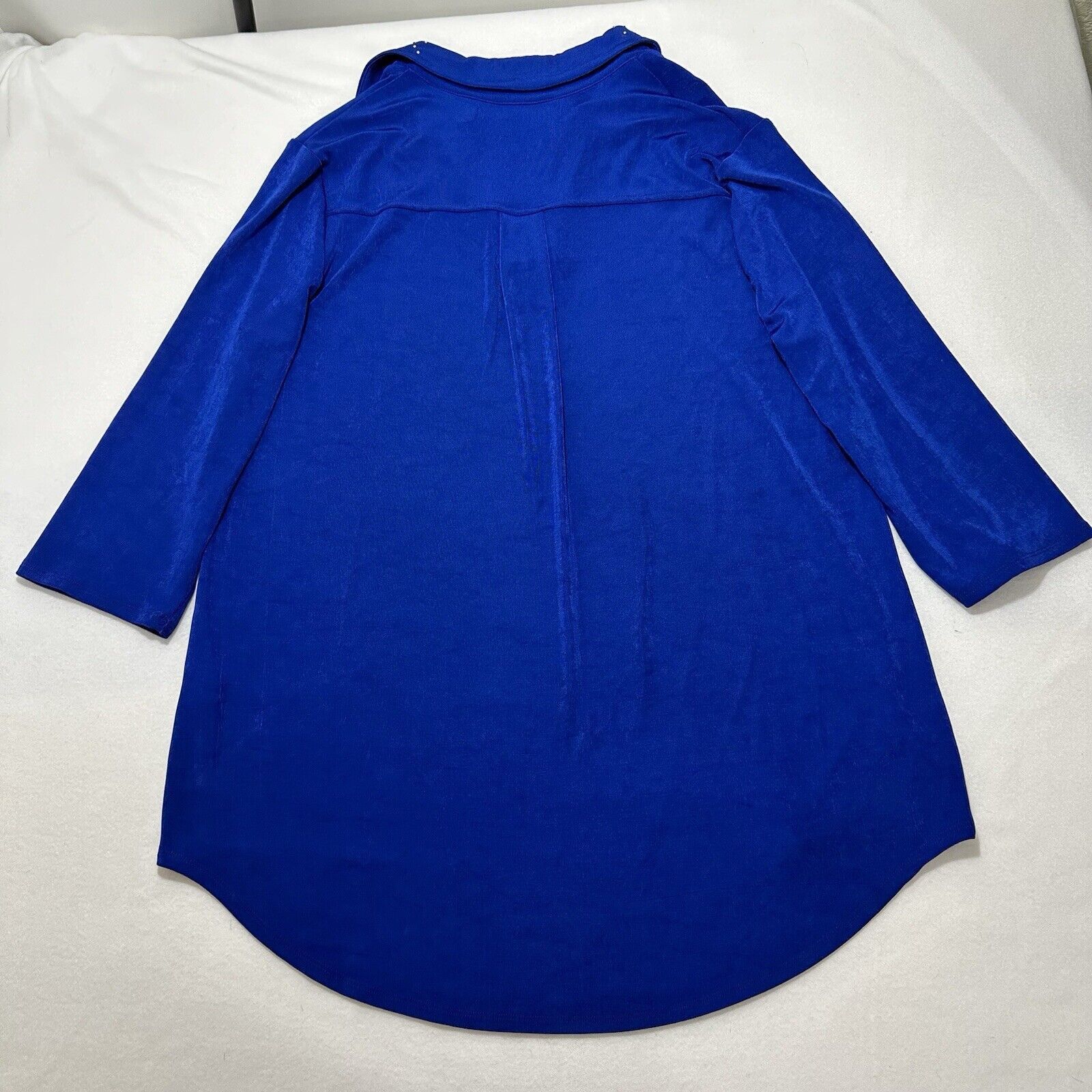Chicos Chico's XL Blue Embellished Collar 3/4 Sleeve Blouse Acetate Size XL / US 12-14 / IT 48-50 - 10 Thumbnail