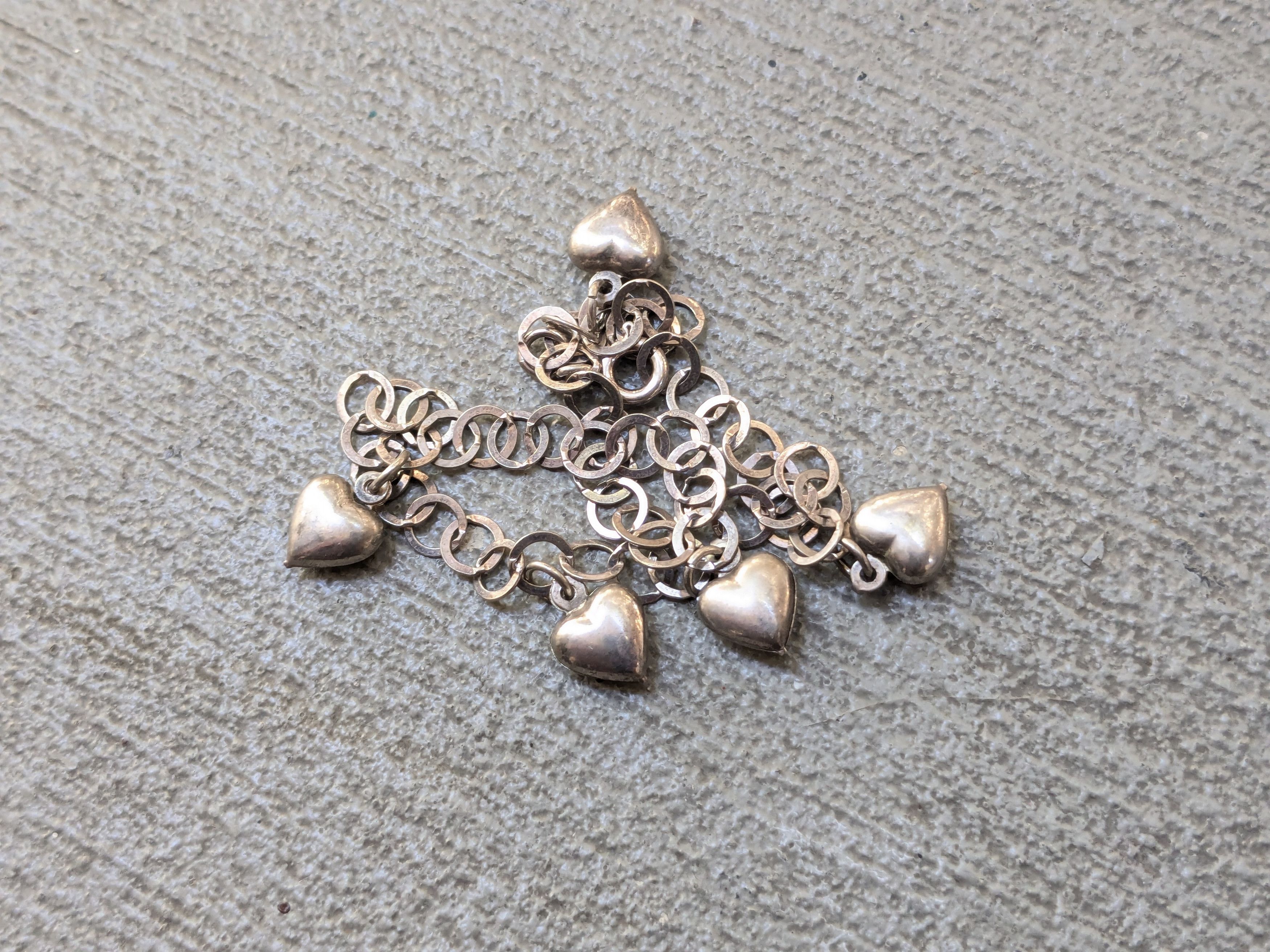 Sterling Silver × Vintage Vintage Sterling Silver Anklet Heart Round Charm 9" Size ONE SIZE - 7 Thumbnail