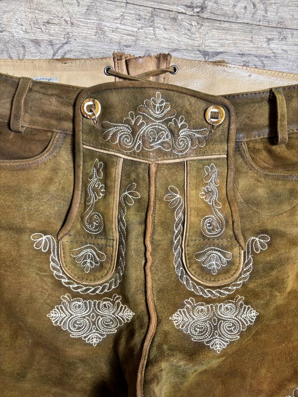 Cowboy Equipment Lederhosen German Brown Leather Retro Shorts sz 50 (34) Size US 34 / EU 50 - 3 Thumbnail