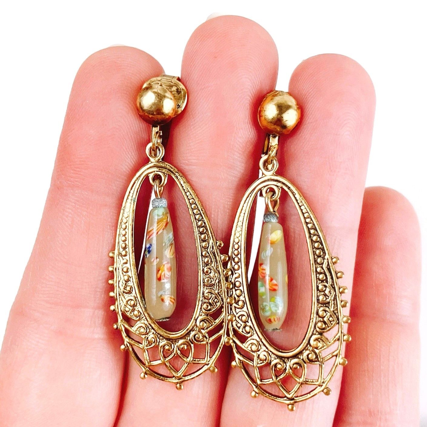 Vintage Vintage Mid Century Clip On Earrings Millefiori Art Glass Size ONE SIZE - 2 Thumbnail
