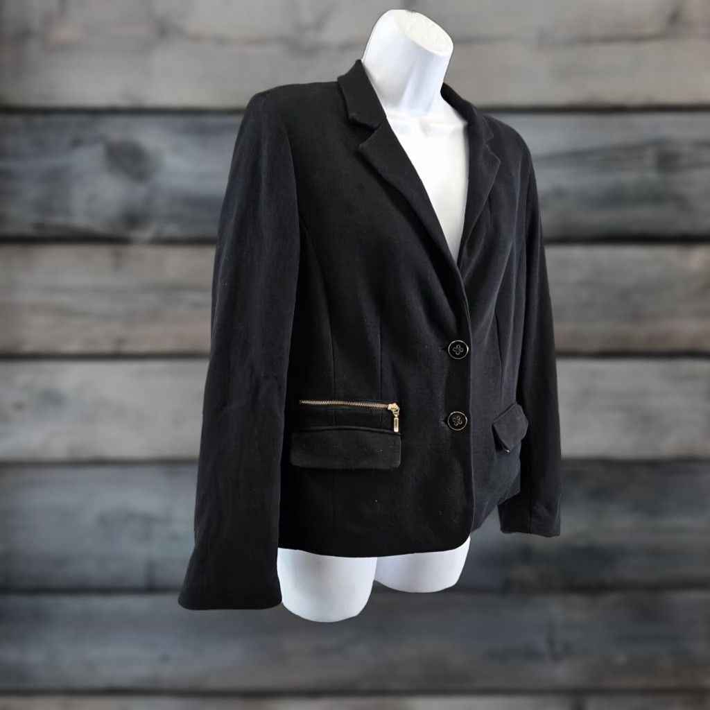Vintage Chico's Womens Blazer Medium Black Solid Button Front Cotton Blazer Women Adult M Black Button Front Cotton Vintage: No Size M / US 6-8 / IT 42-44 - 1 Thumbnail