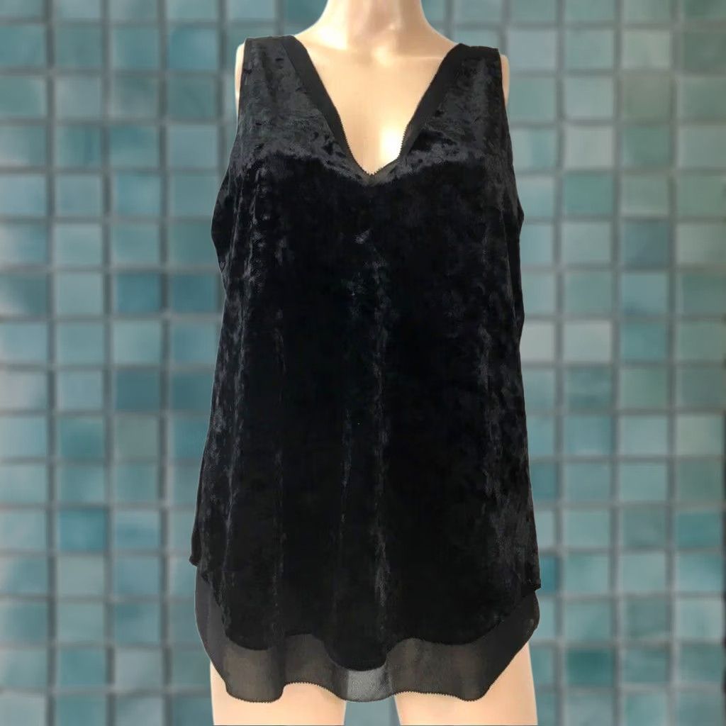 Sanctuary Sanctuary Blouse Women's Blouse Velvet Sleeveless V-Neck Black M Stretch Sheer Hem Casual Party/Cocktail Wedding Size M / US 6-8 / IT 42-44 - 1 Thumbnail