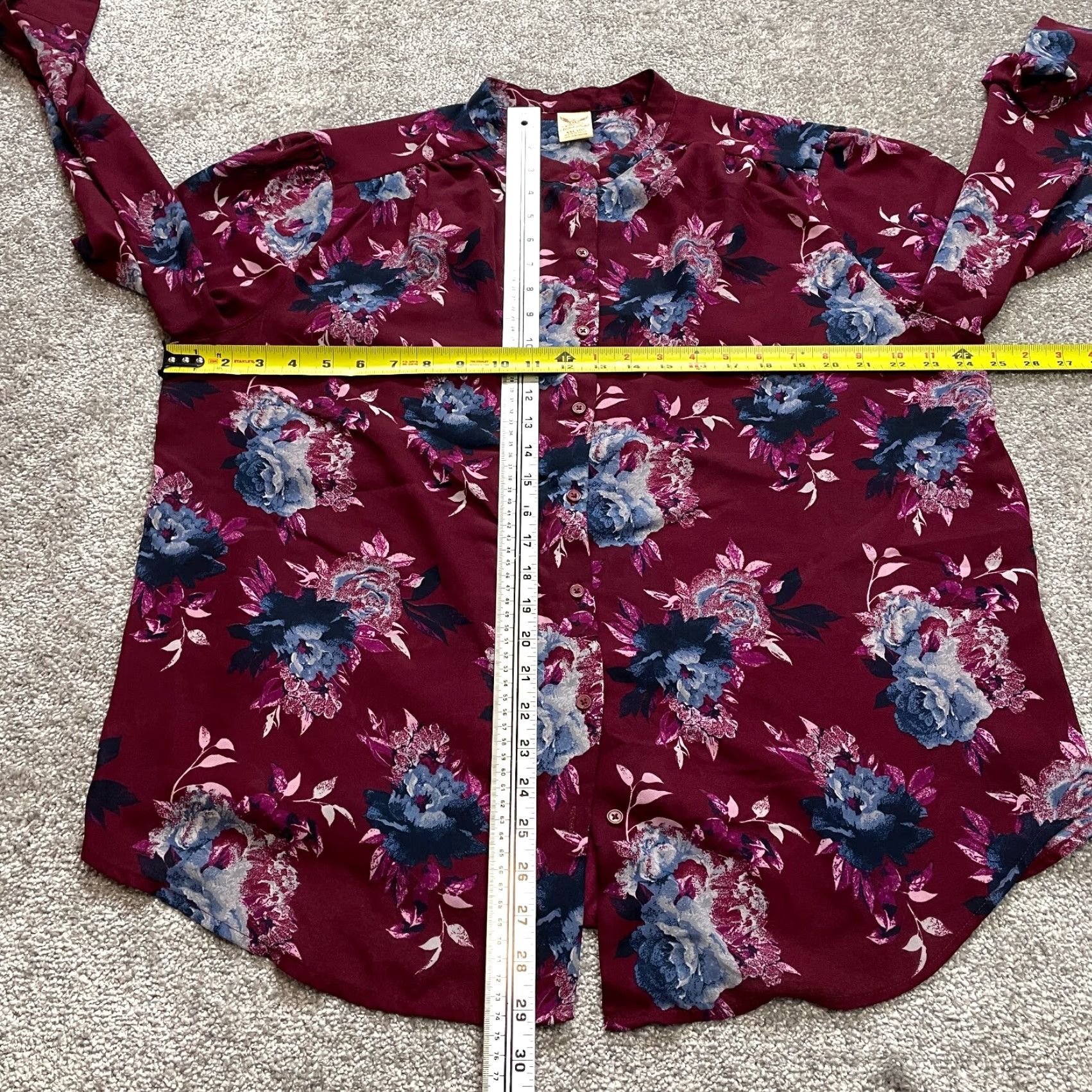 Faded Glory Faded Glory Button-Up Shirt Womens 2XL Purple Floral Top Blouse Long Sleeve Crew Neck Classic Fit Satin Chiffon Polyester Size XXL / US 16-18 / IT 52-54 - 7 Thumbnail