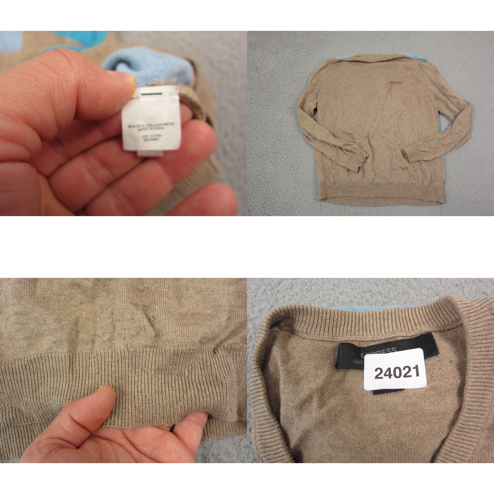 Express Express Sweater Mens L Brown Silk Cashmere Knit V-Neck Pullover 90s Casual Shirt? Size US L / EU 52-54 / 3 - 8 Thumbnail