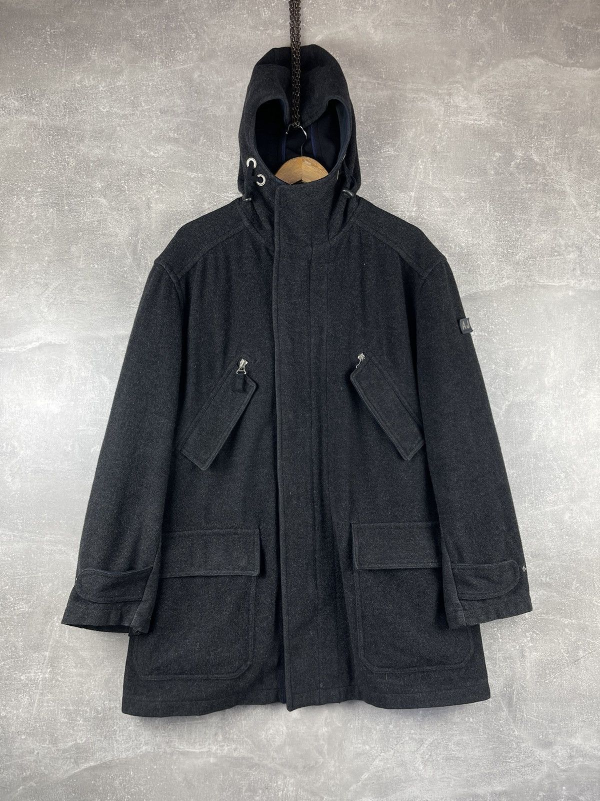 Armani Armani Jeans Vintage Hooded Wool Field Coat Dark Grey Size US L / EU 52-54 / 3 - 1 Thumbnail