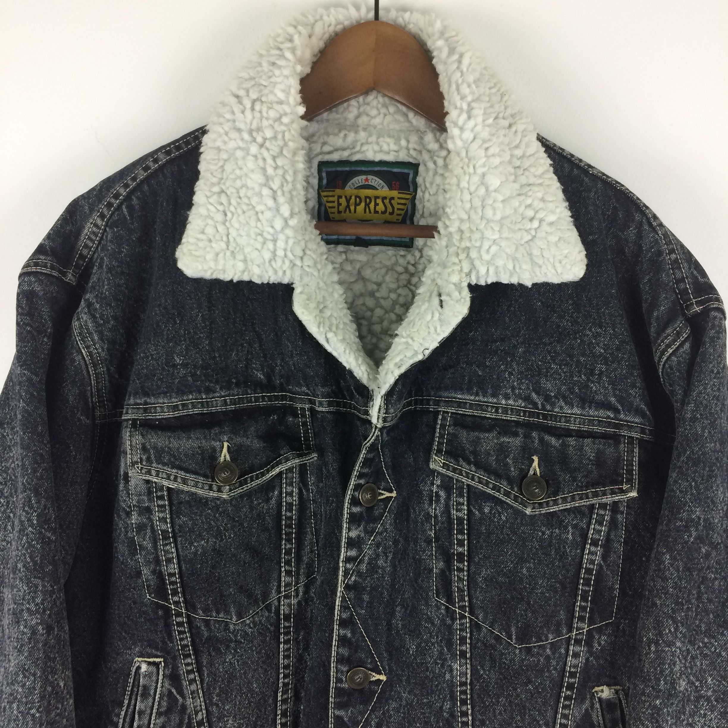Vintage Z1 VTG EXPRESS HEAD COLLECTION SHERPA TRUCKER DENIM JACKET Size US XL / EU 56 / 4 - 2 Thumbnail