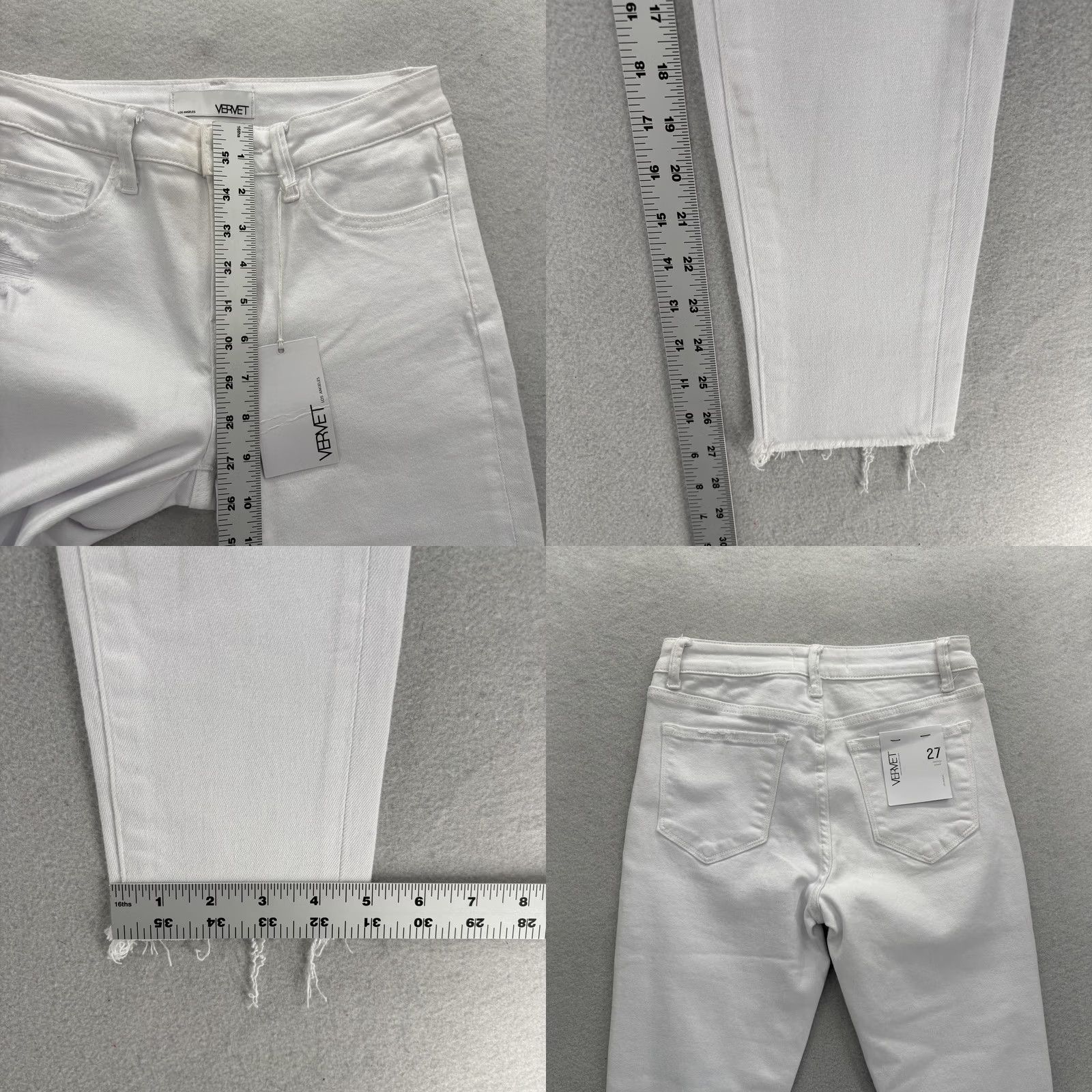 Denime Vervet Skinny Jeans Womens 27 Mid Rise White Distressed Raw Hem Stretch Denim Jeans Women 27in 5-Pocket Art Fringe Vintage No Size 27" / US 4 / IT 40 - 8 Thumbnail