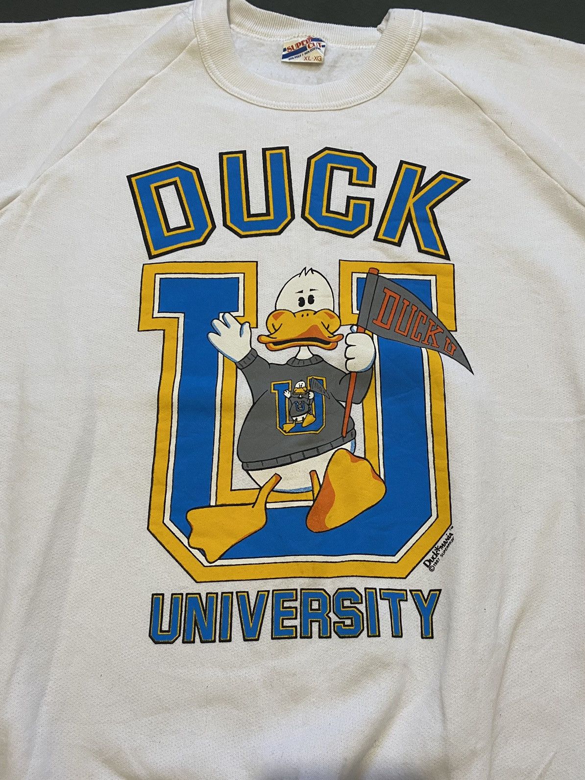 Vintage Duck university vintage sweatshirt 1987 size XL white Size US XL / EU 56 / 4 - 2 Thumbnail