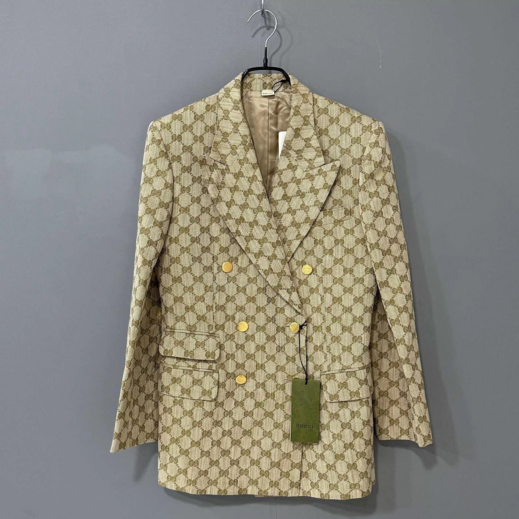 Gucci GUCCI Khaki allover DB gold Btn blazer 40 Size S / US 4 / IT 40 - 1 Thumbnail