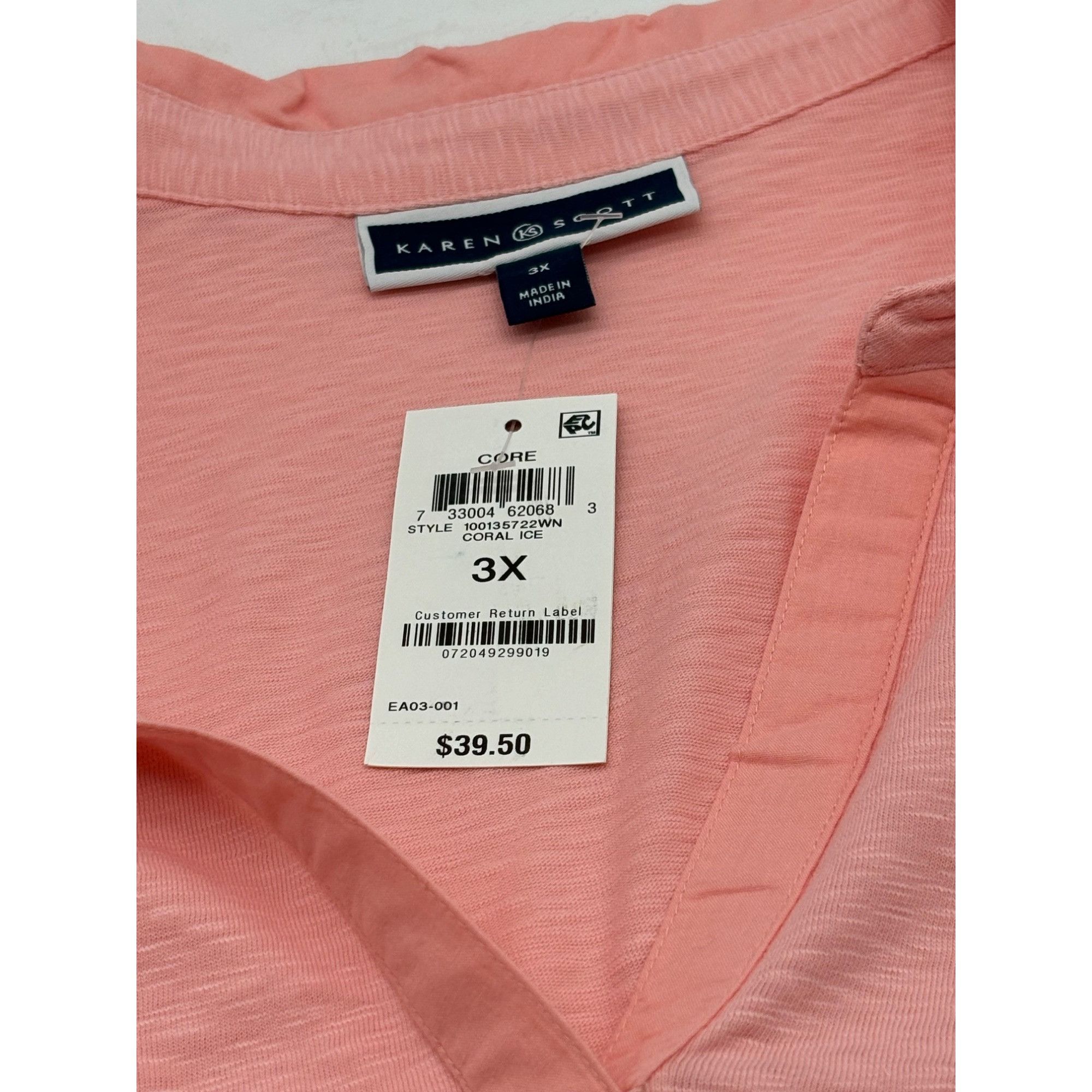 Other Karen Scott Size Cotton Open-Neck Polo Top, Coral Ice, 3X Size ONE SIZE - 6 Thumbnail