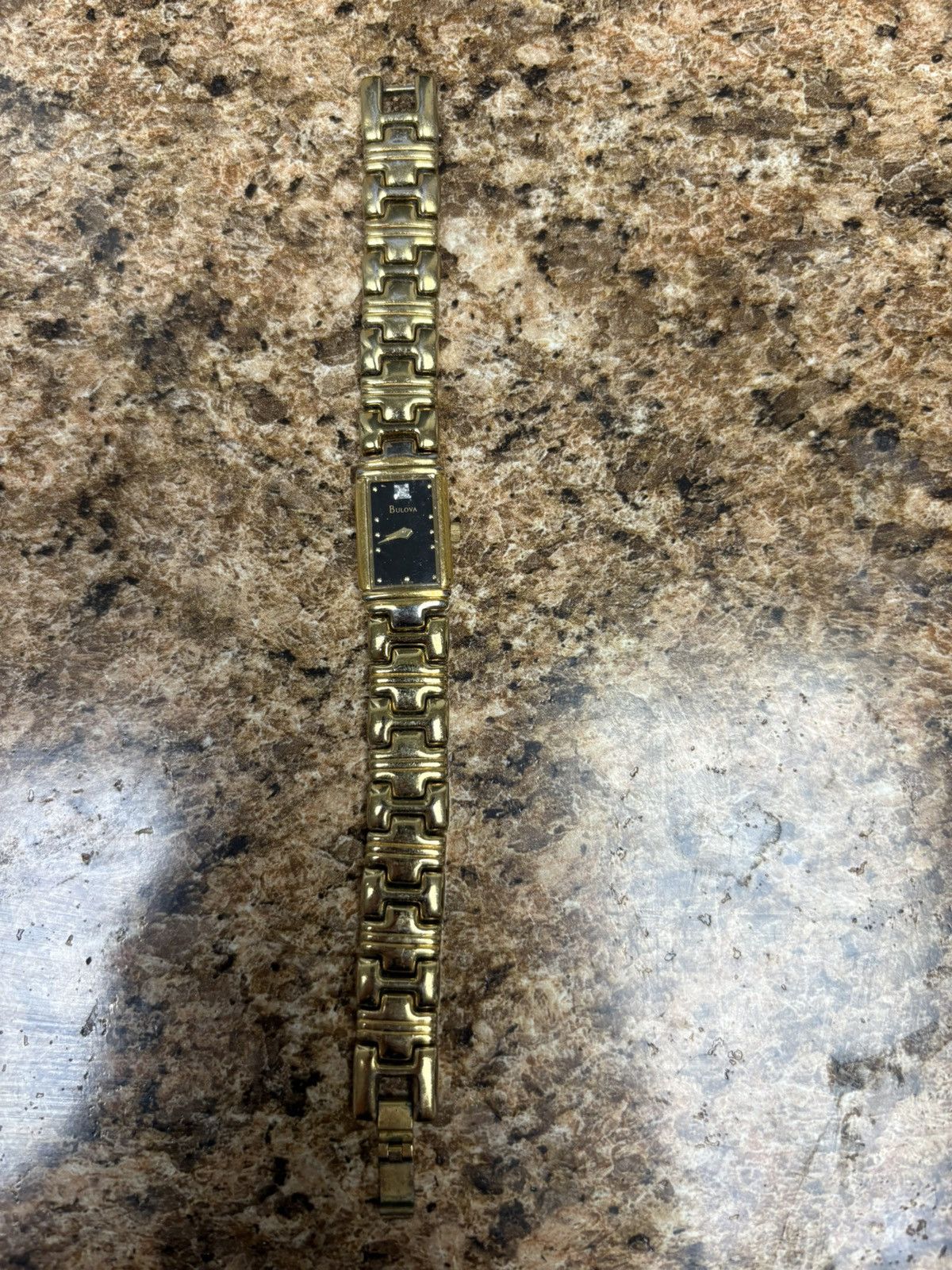 Bulova Vintage Bulova Quartz Watch Black Dial Gold Tone Rectangular Size ONE SIZE - 2 Thumbnail