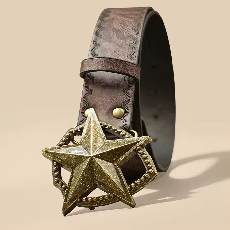 Japanese Brand Star Buckle Belt | Y2K Indie Sleaze Aesthetic 110 cm Size ONE SIZE - 3 Thumbnail