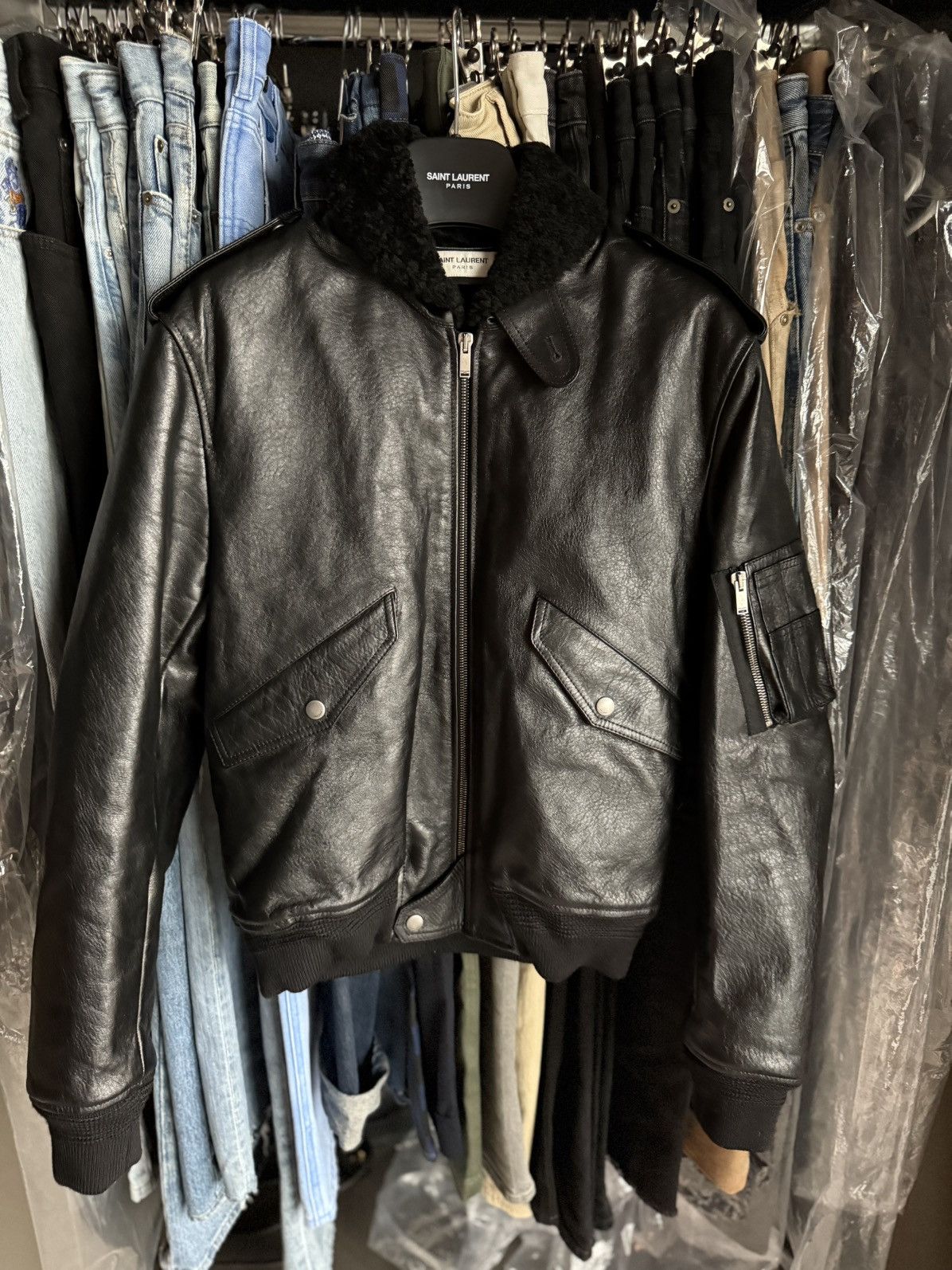 Saint Laurent MA-1 Bomber Jacket $7k FW19 Saint Laurent shearling