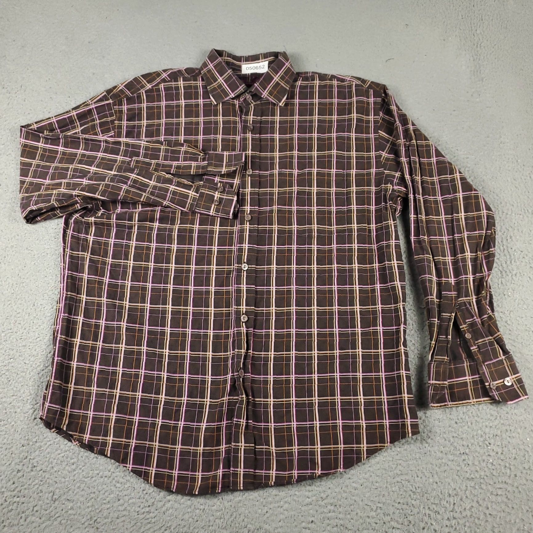 BUGATCHI Bugatchi Uomo Shirt Mens Large Brown Plaid Button-Up Long Sleeve Casual Size US L / EU 52-54 / 3 - 2 Thumbnail