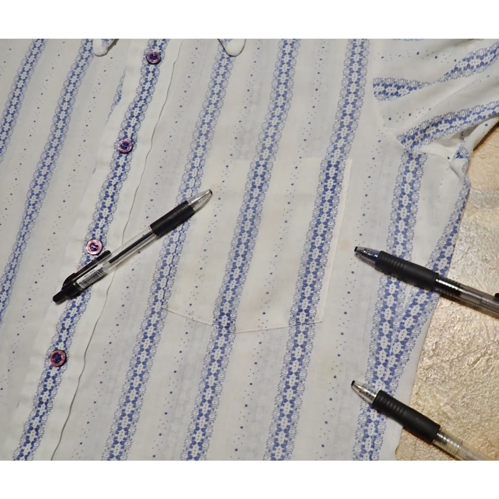Vintage VINTAGE Career Club Shirt Mens 1960s Blue & White Striped Disco AOP 1960s 70s Rockabilly Small Mens Size US S / EU 44-46 / 1 - 6 Thumbnail