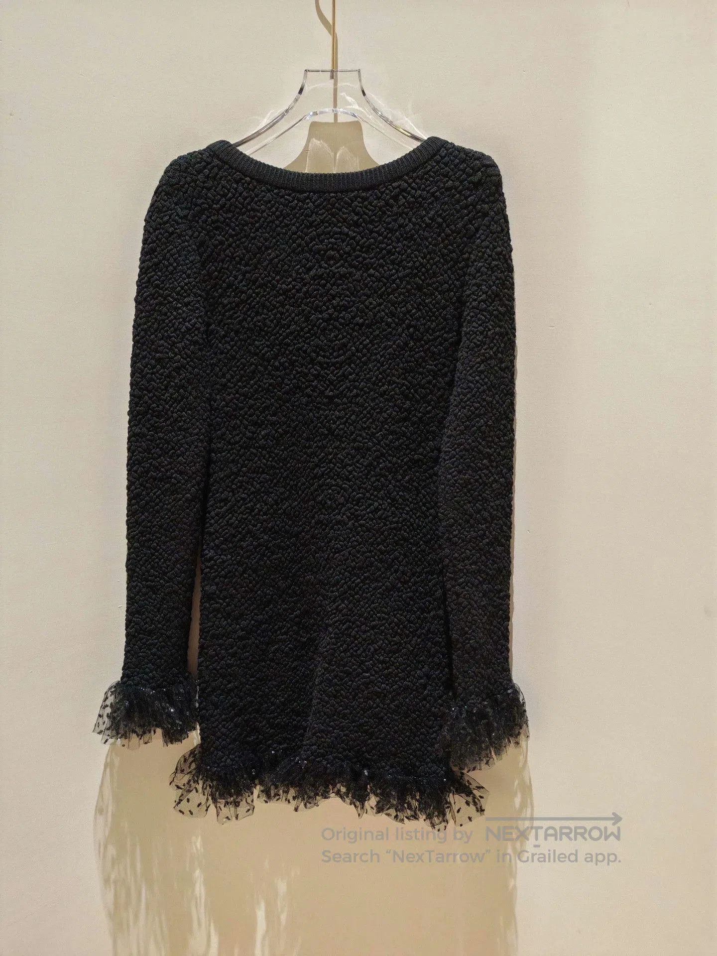 Saint Laurent Paris Saint Laurent Black Lace Trim Long-Sleeve Dress. Size S / US 4 / IT 40 - 2 Thumbnail