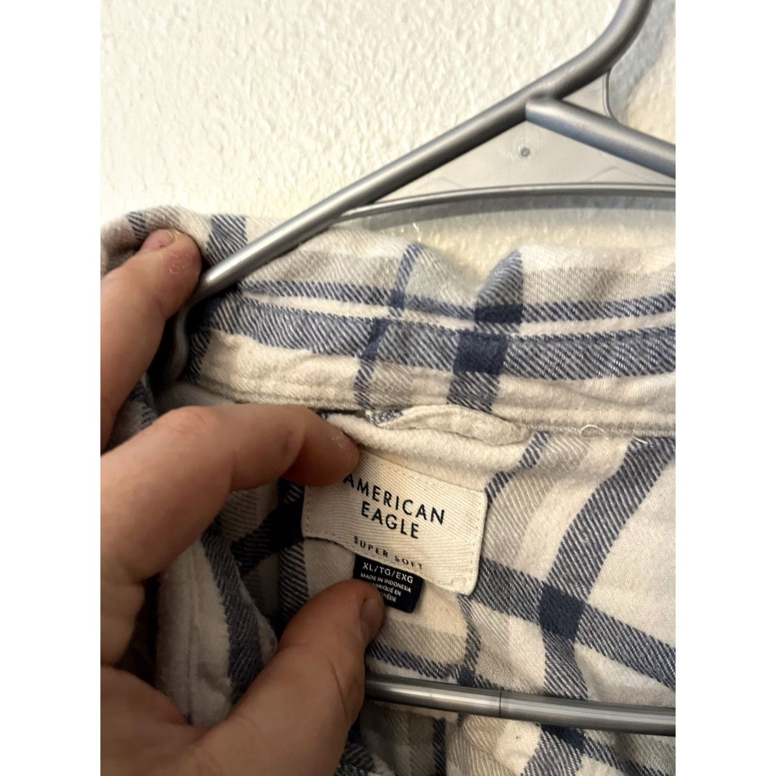 Vintage American Eagle Flannel Shirt XL Blue White - Super Soft Button-Up Size US XL / EU 56 / 4 - 2 Thumbnail