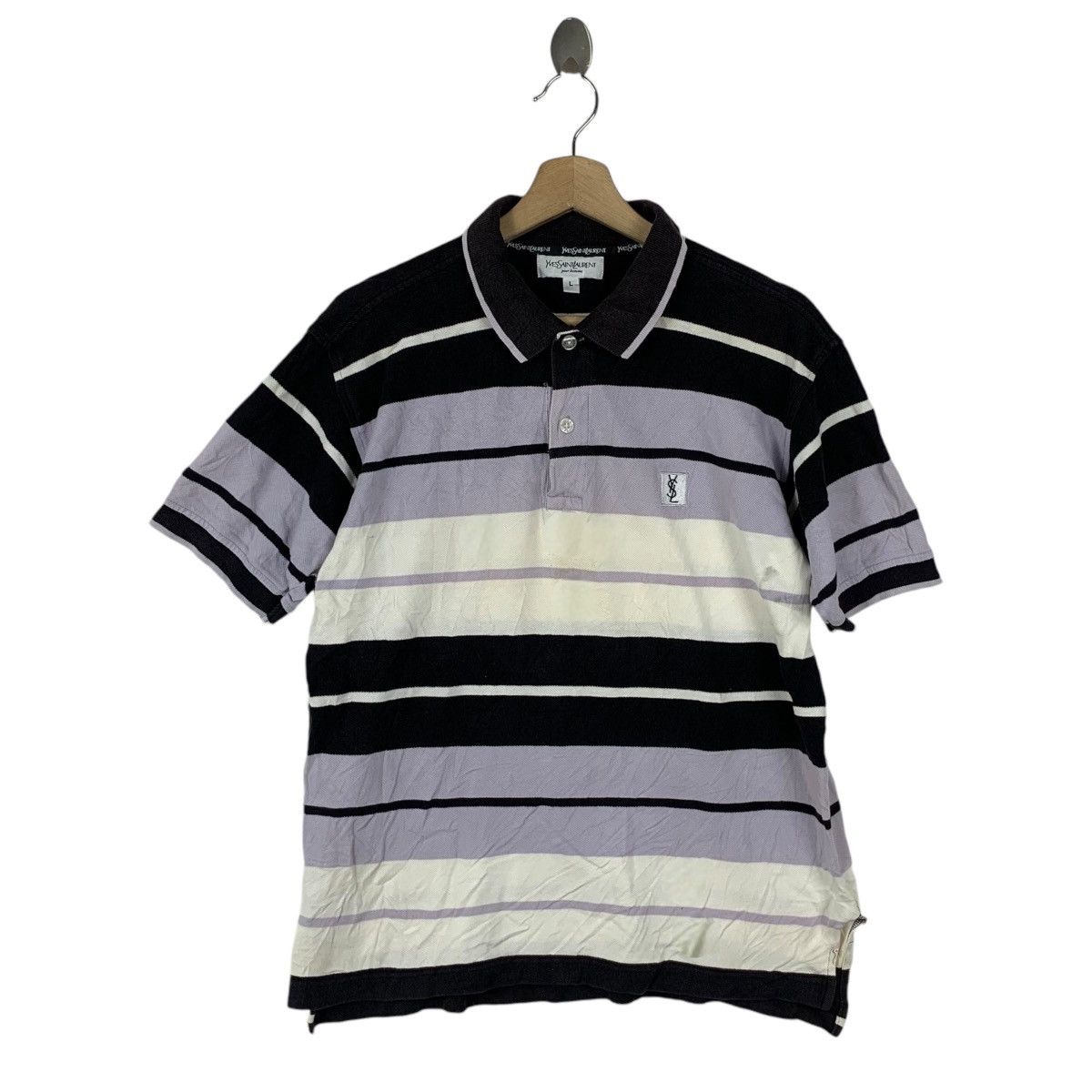 Yves Saint Laurent Vintage YSL SAINT LAUREN LARIS Striped Polo Tee Shirt Size US L / EU 52-54 / 3 - 1 Thumbnail